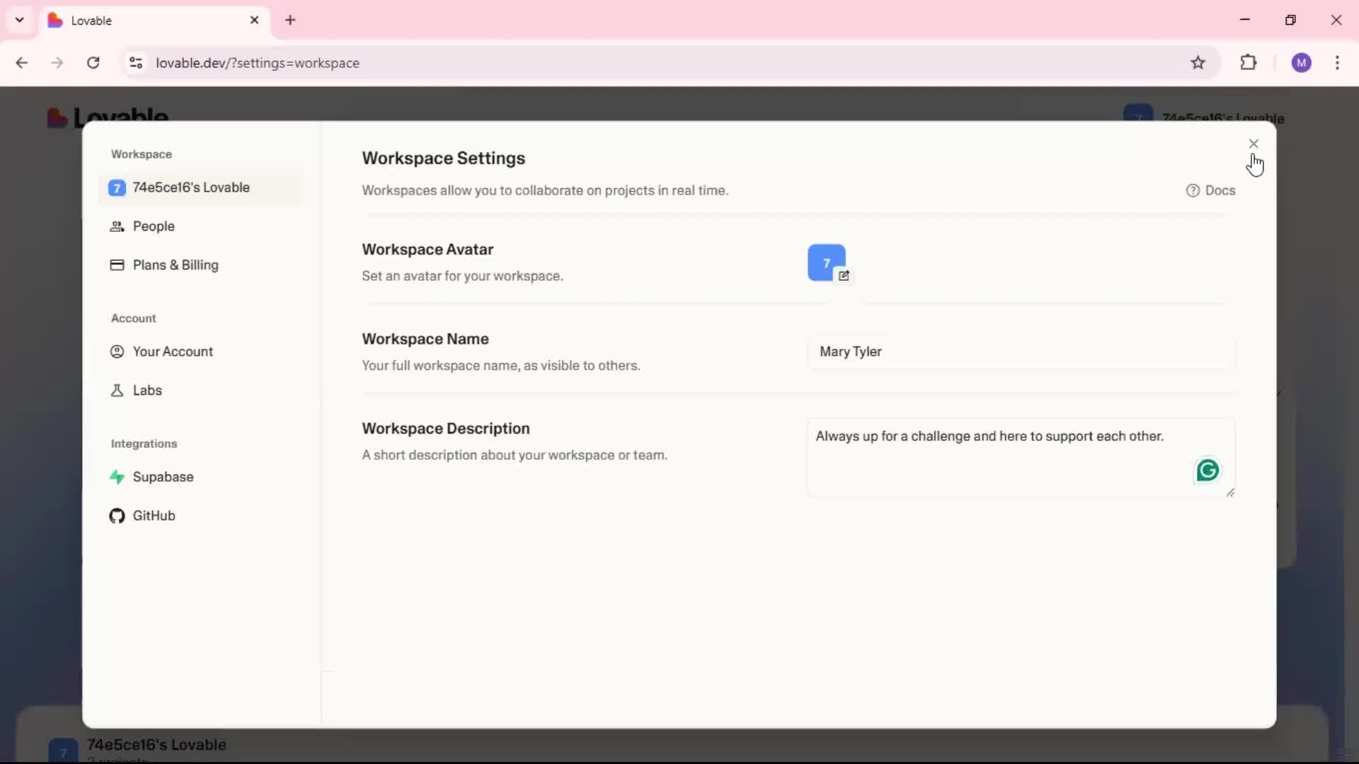 Editing workspace screenshot