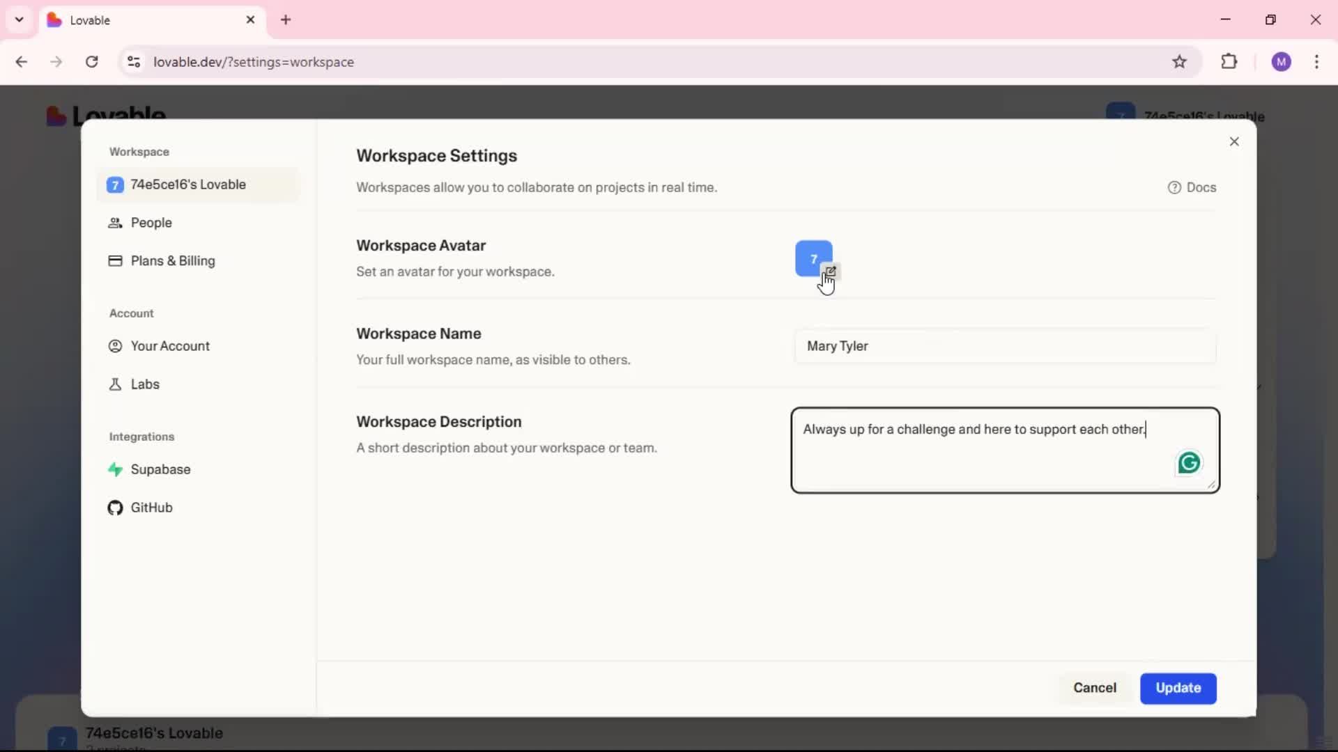 Editing workspace screenshot