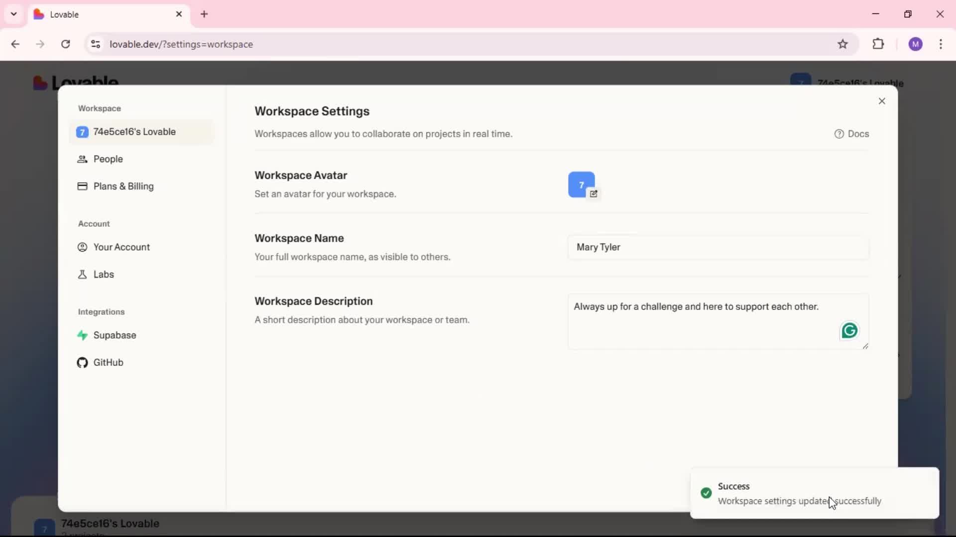 Editing workspace screenshot