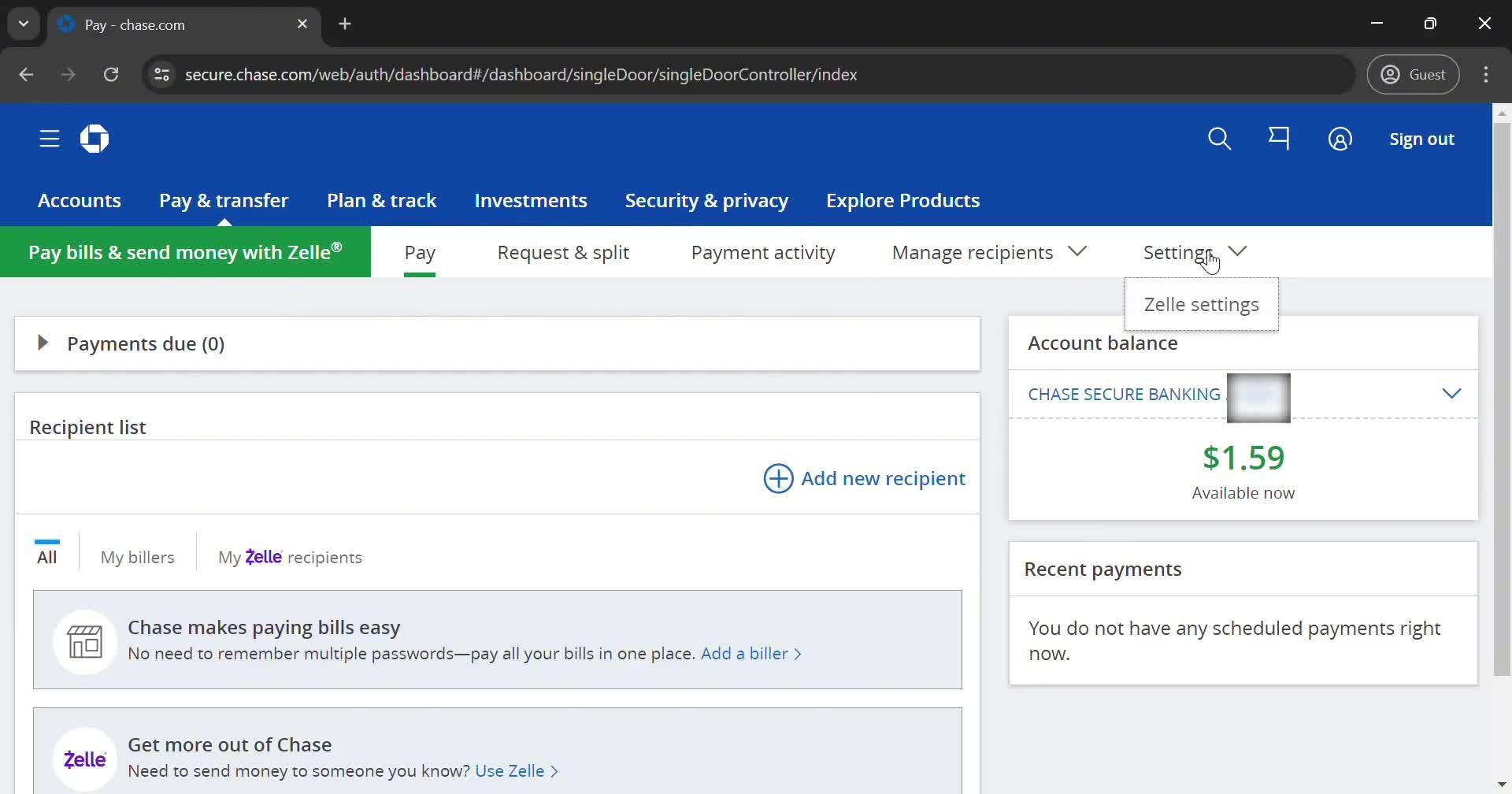 Zelle settings on Chase video thumbnail