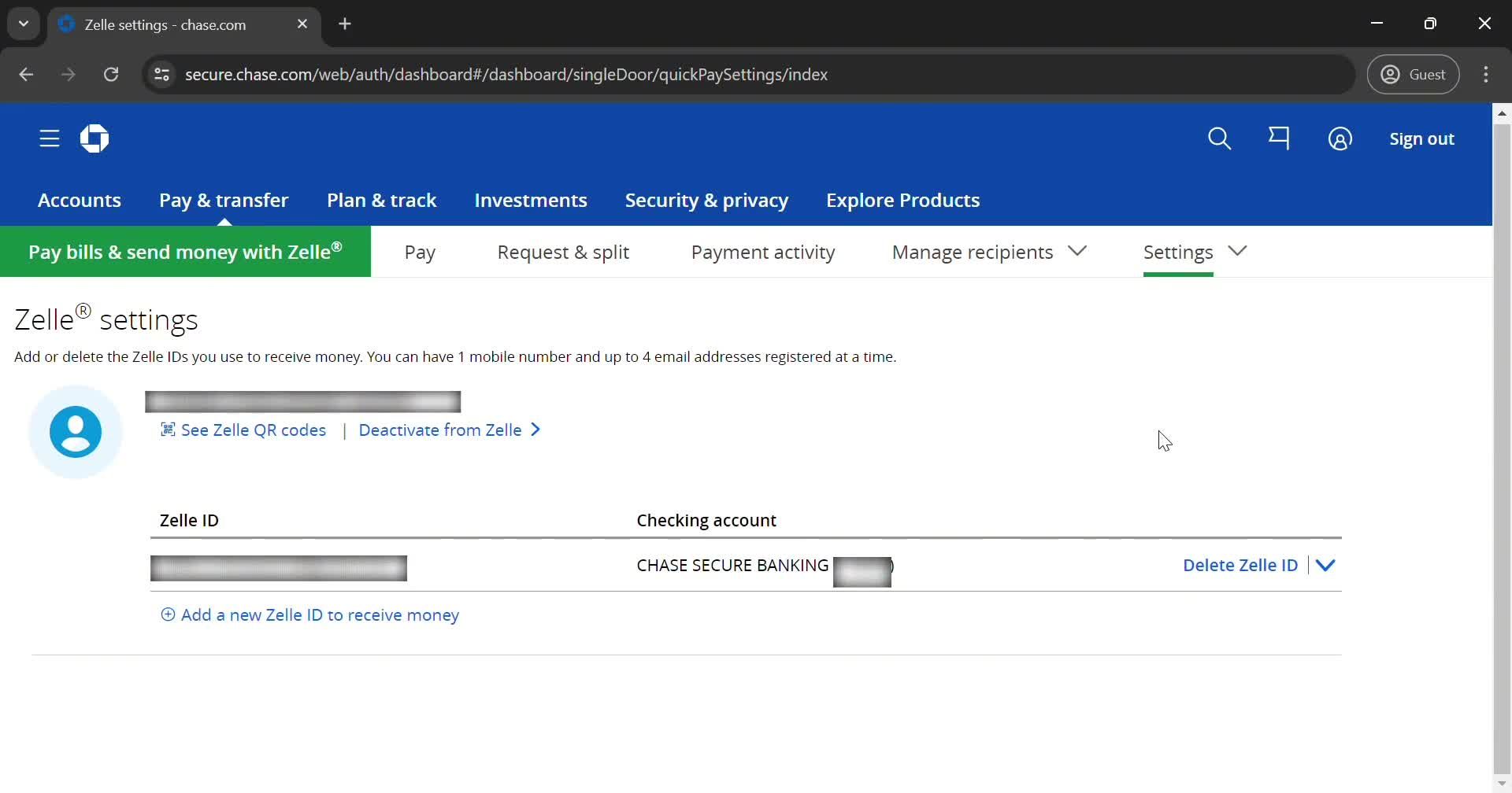 Zelle settings on Chase video thumbnail