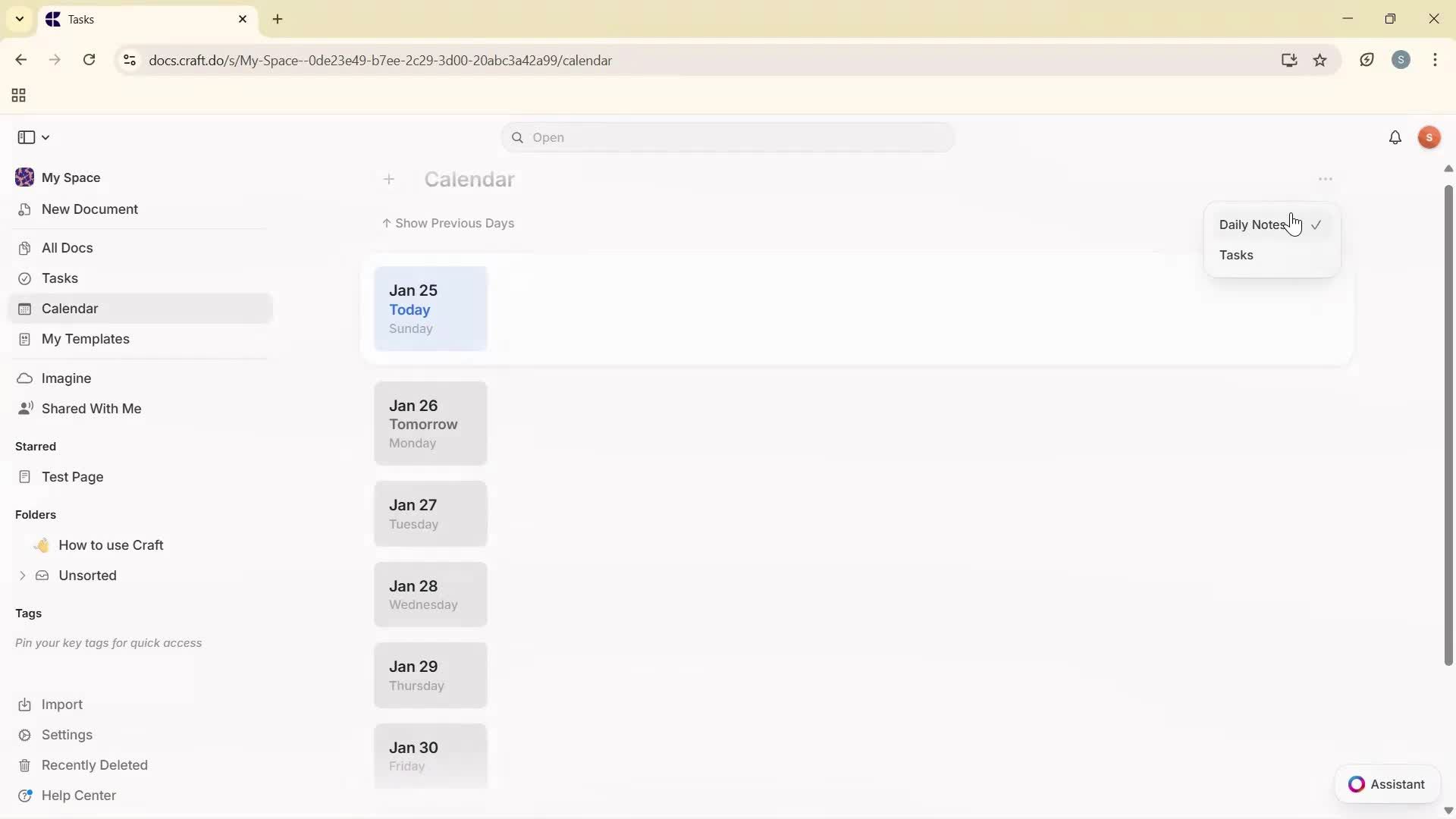 Daily planning screenshot