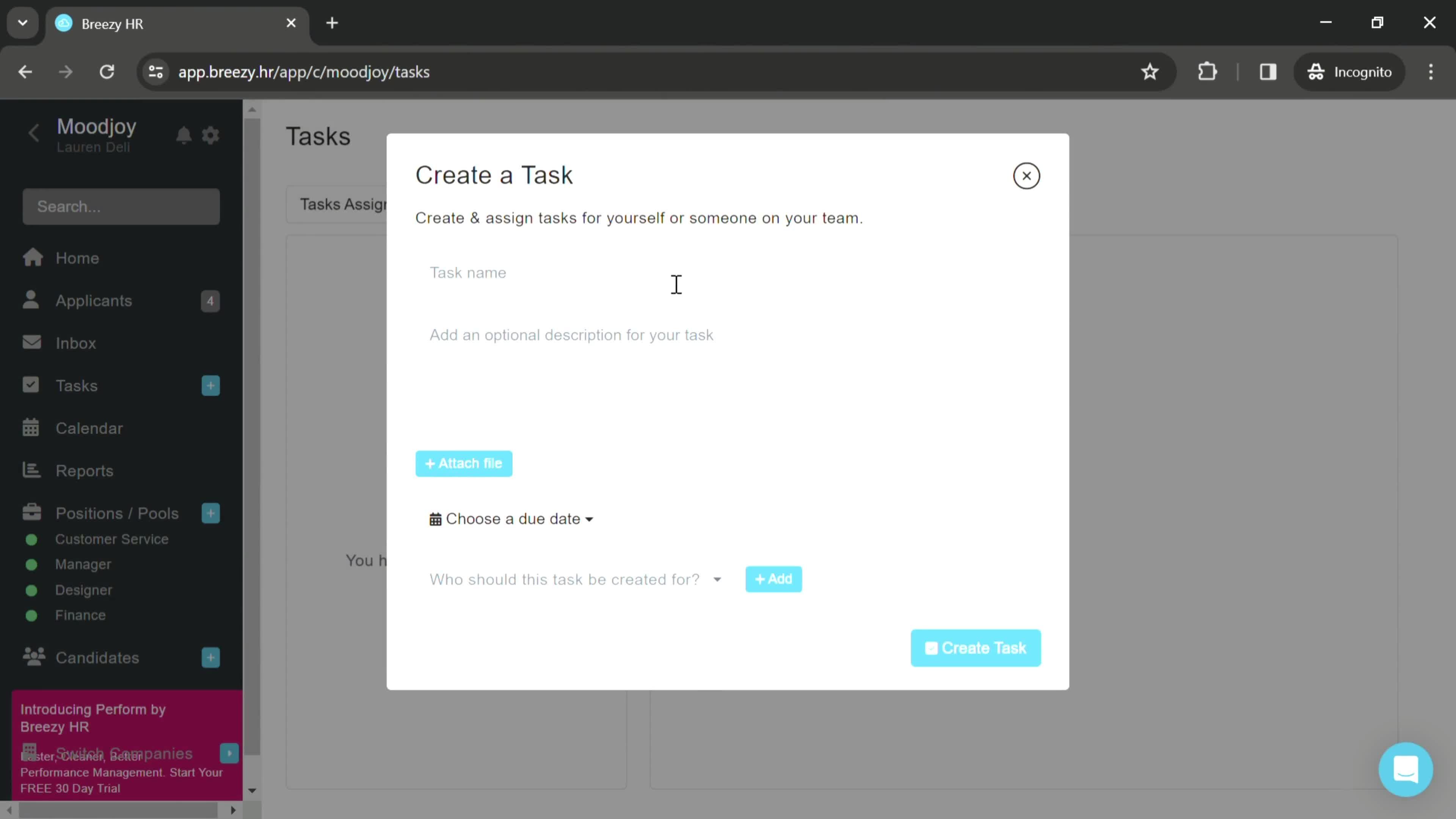 Creating a task screenshot