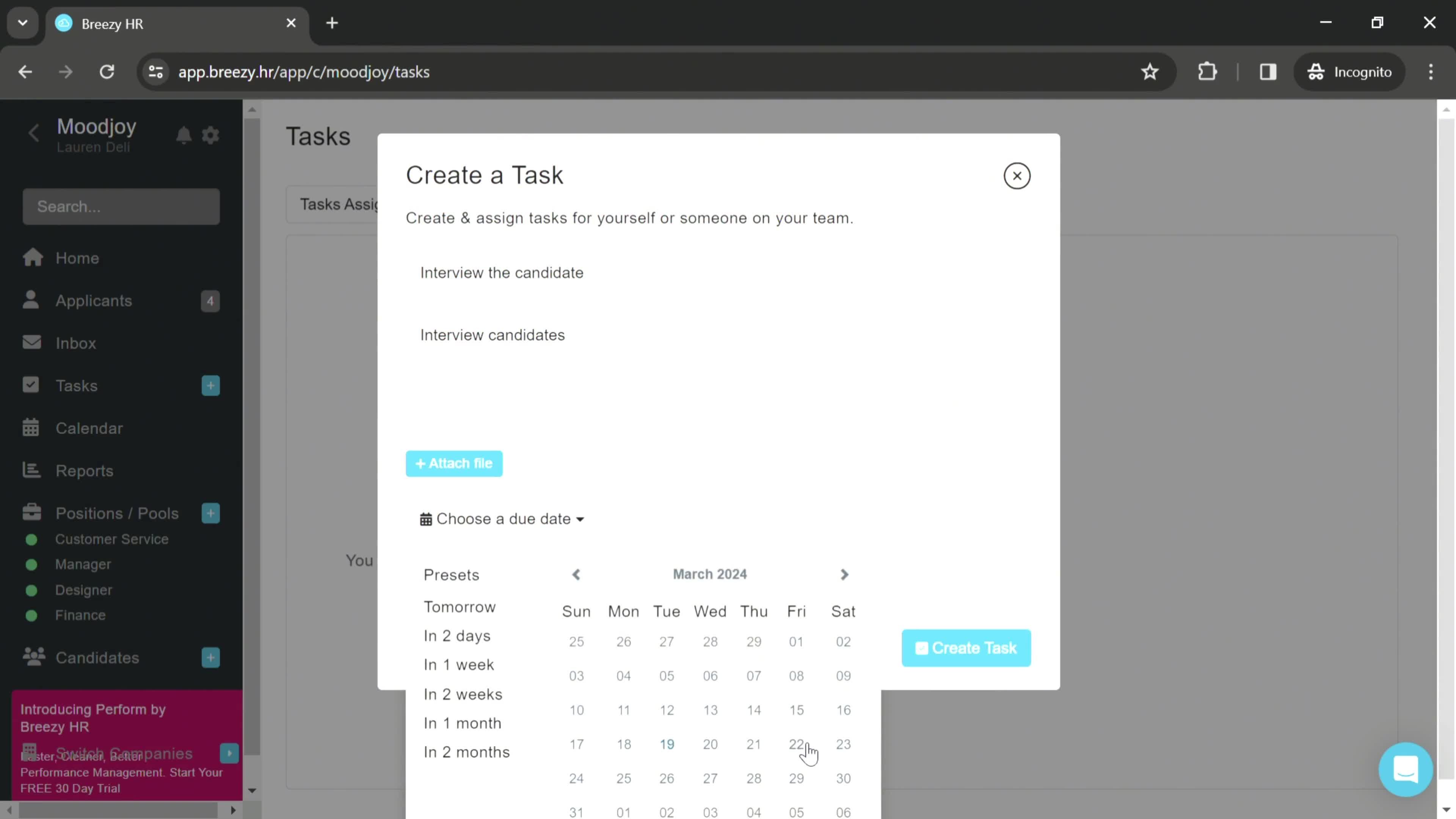 Creating a task screenshot