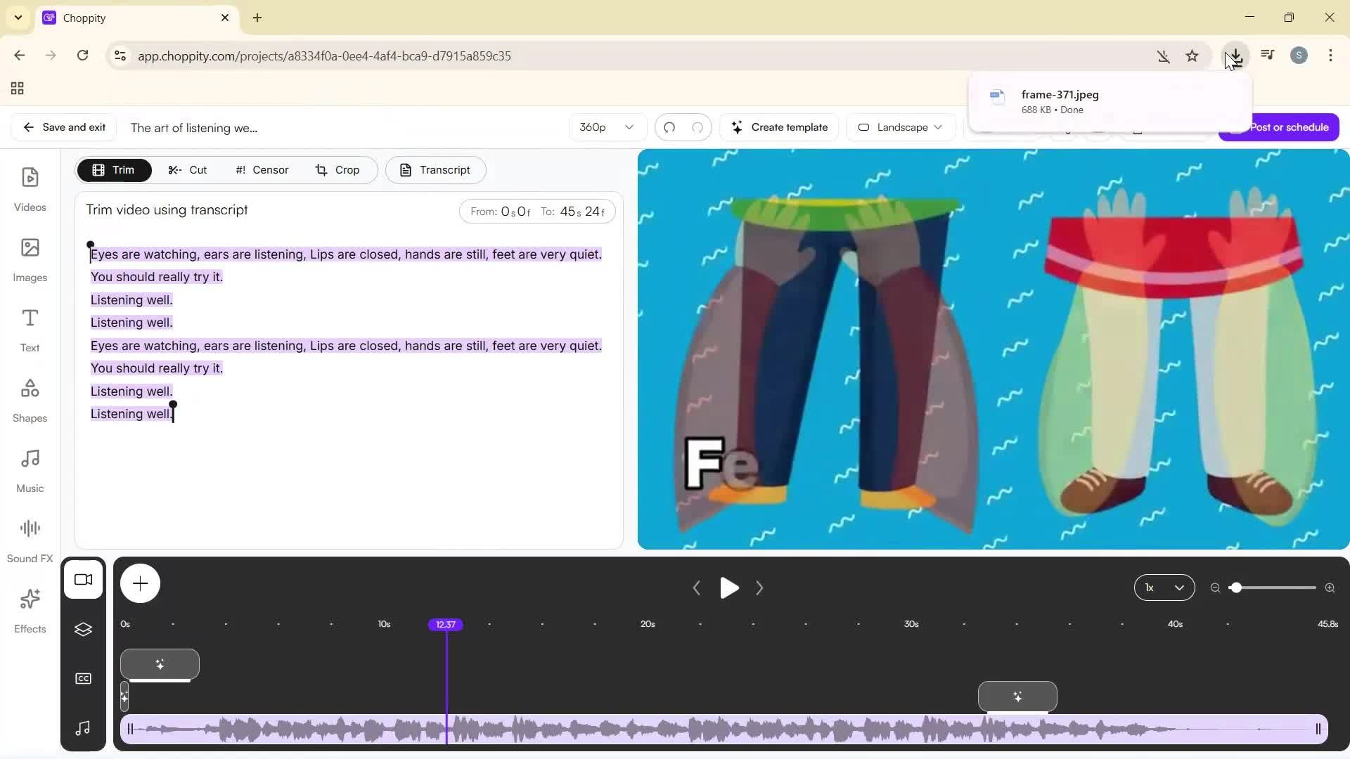 Editing a video screenshot