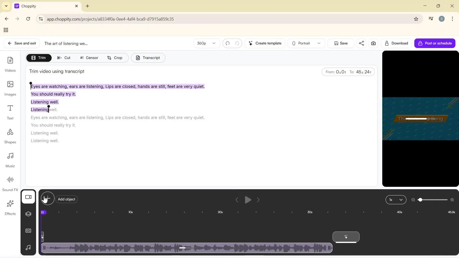 Editing a video screenshot