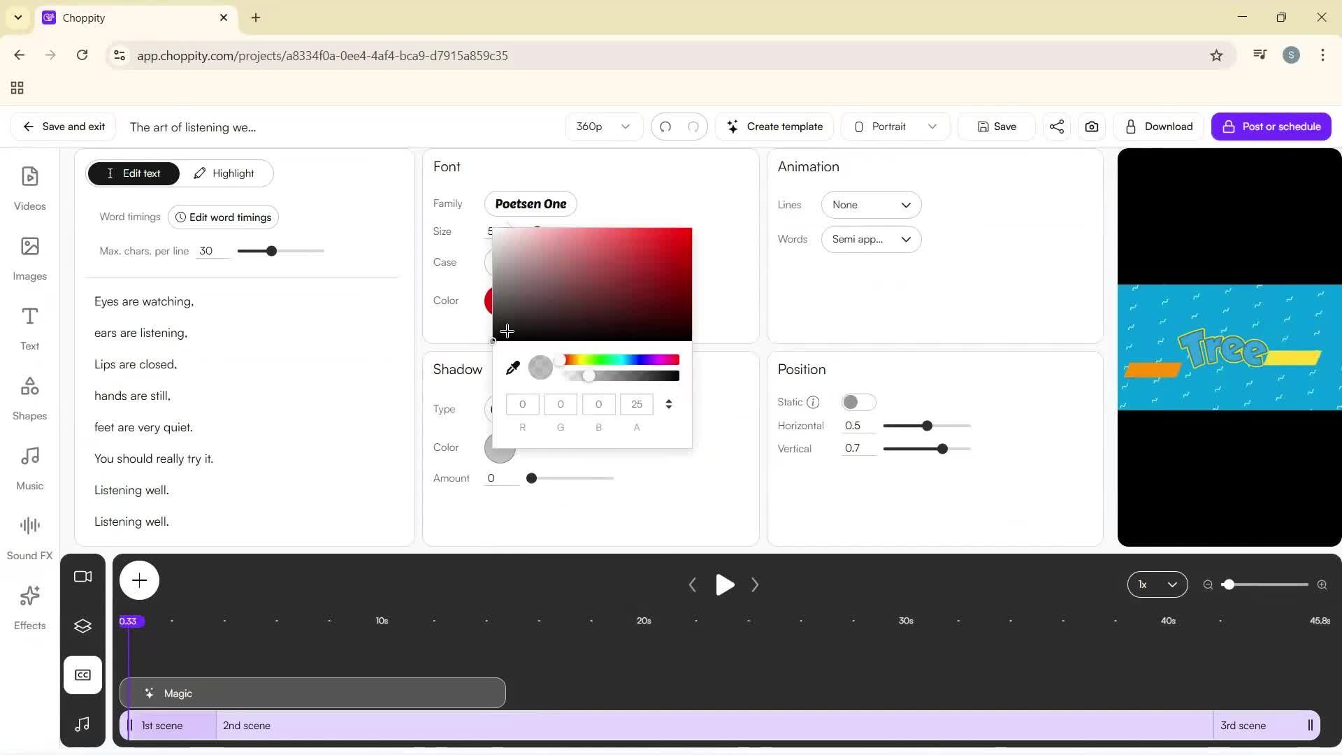 Editing a video screenshot