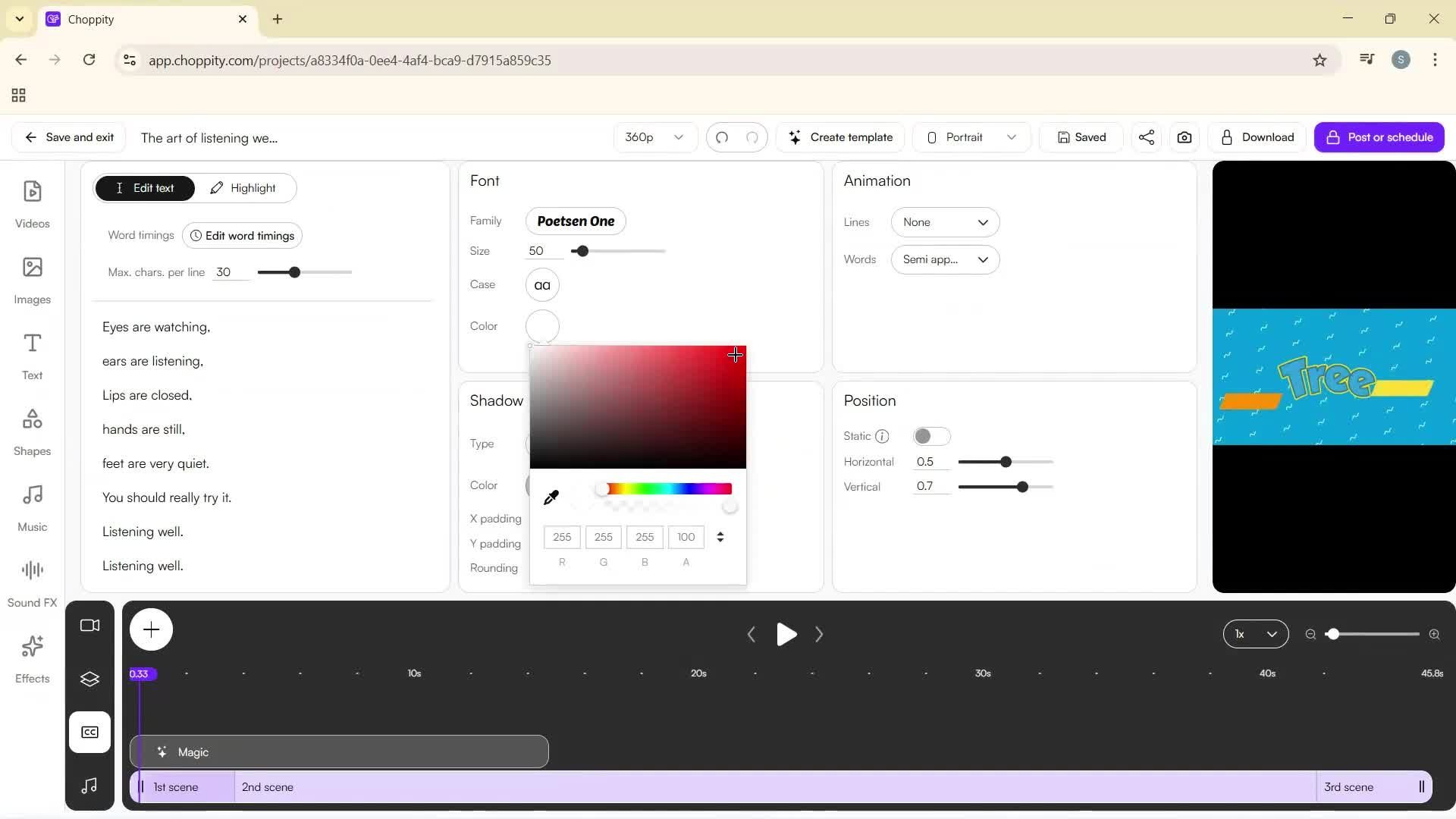 Editing a video screenshot