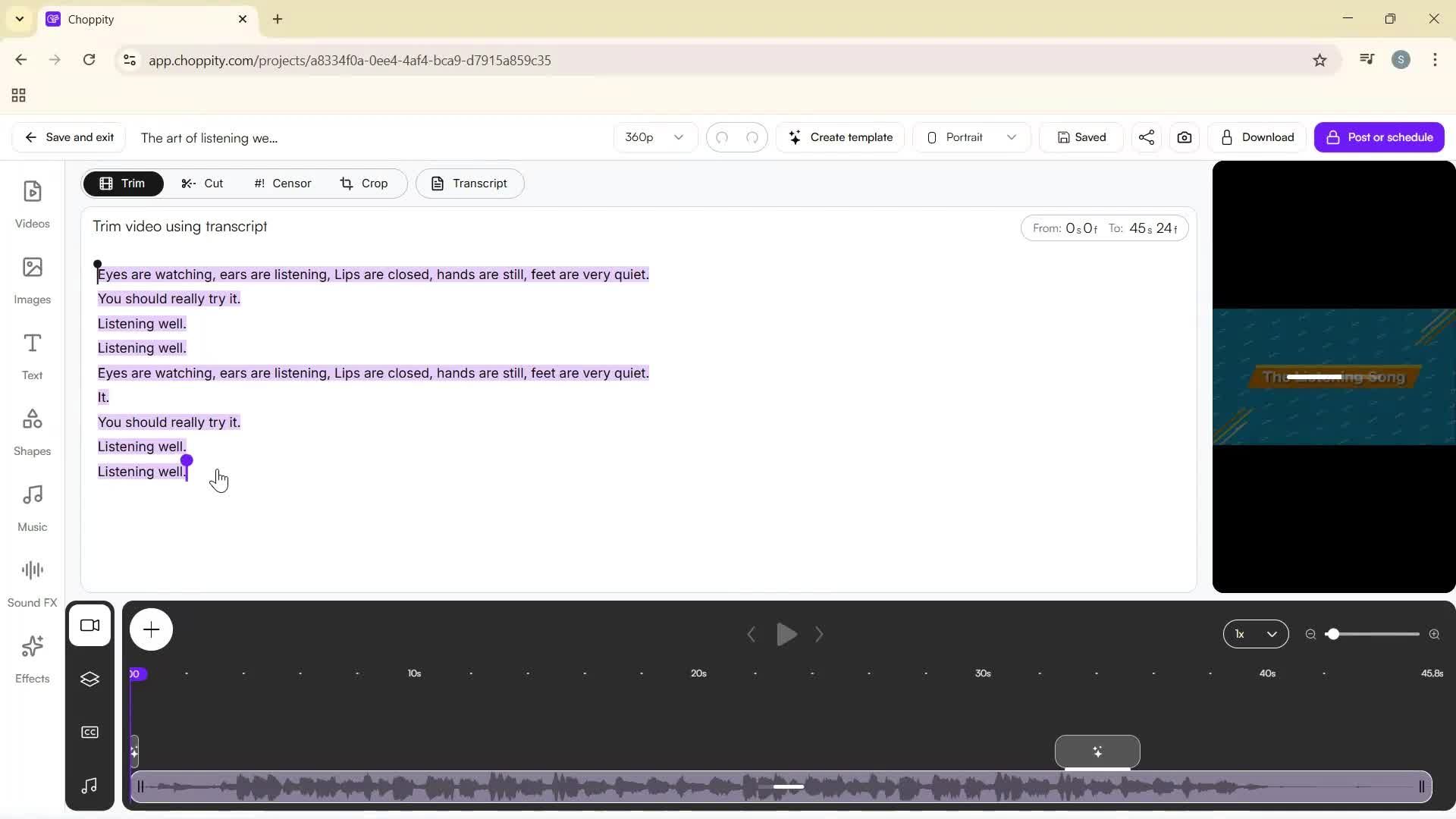 Editing a video screenshot