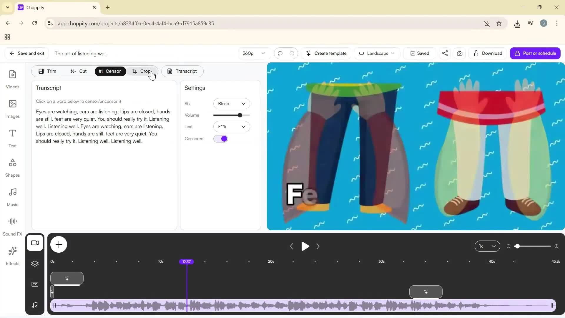 Editing a video screenshot