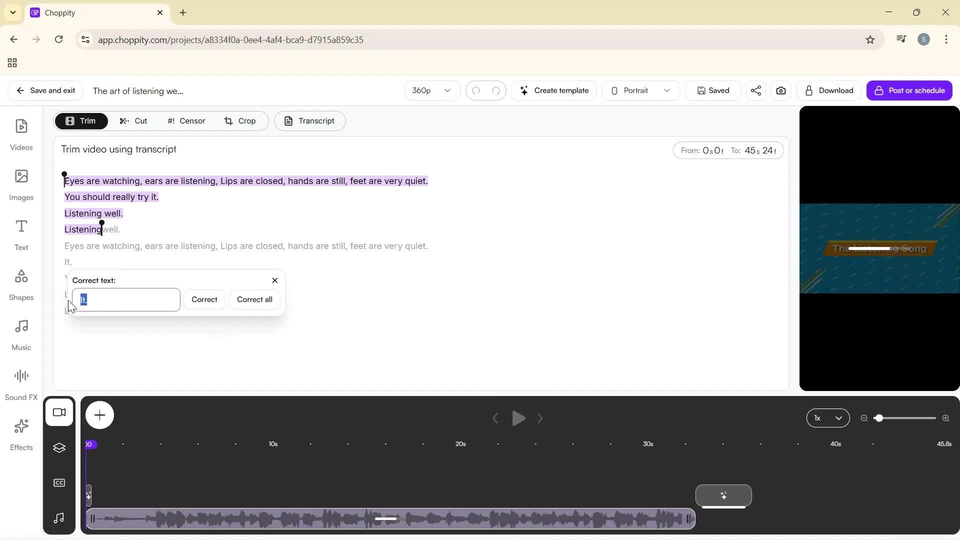 Editing a video screenshot