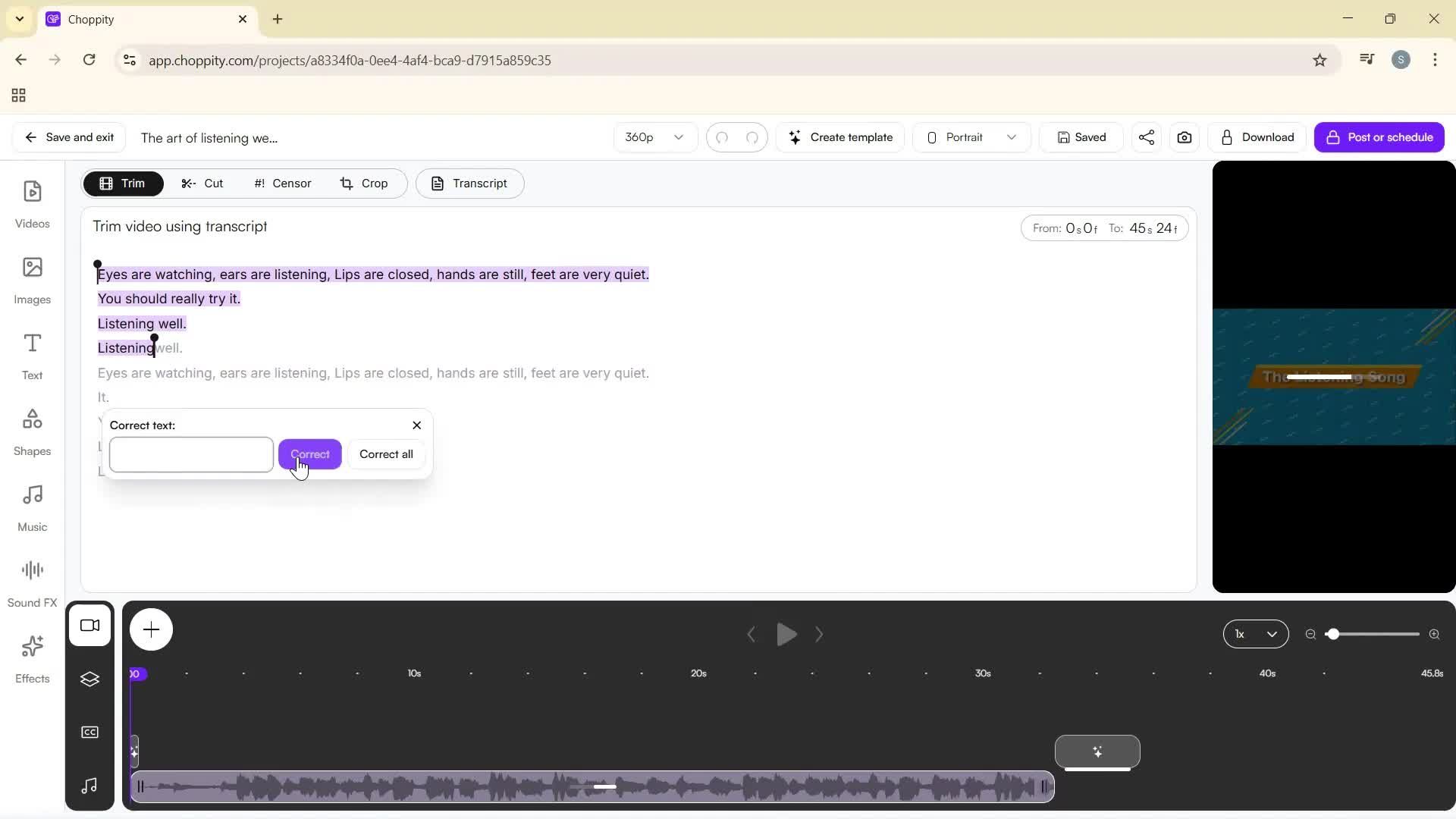 Editing a video screenshot
