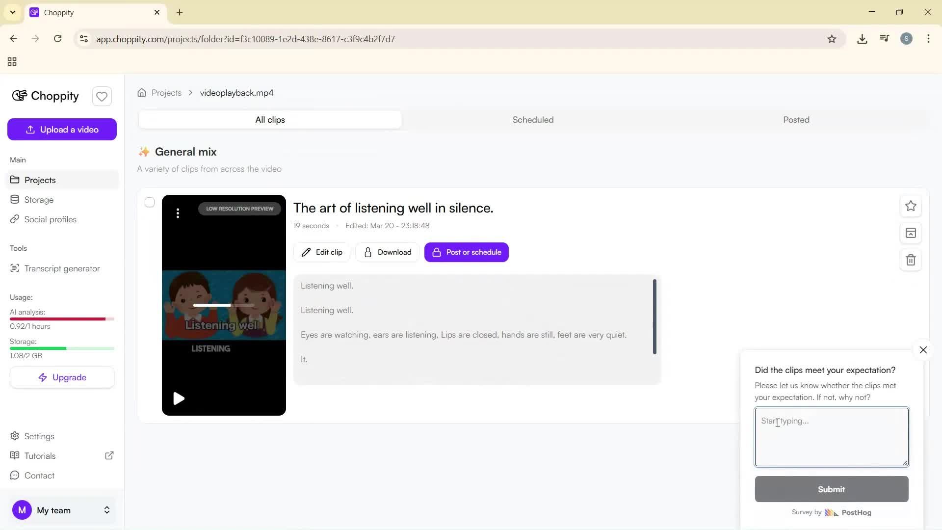 Giving feedback screenshot
