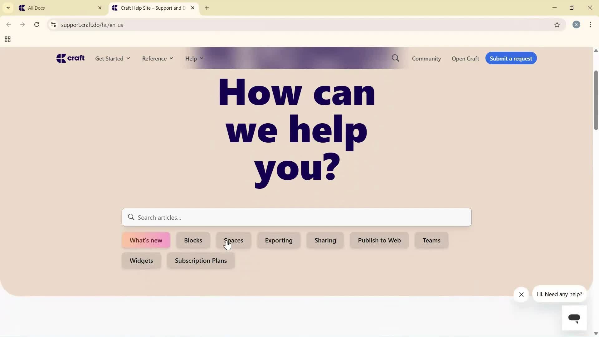 Help center screenshot