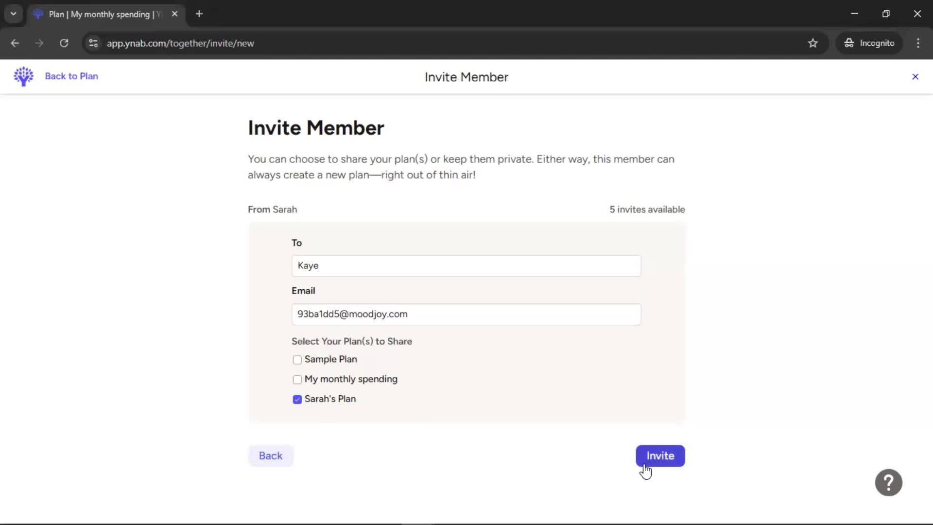 Inviting people screenshot