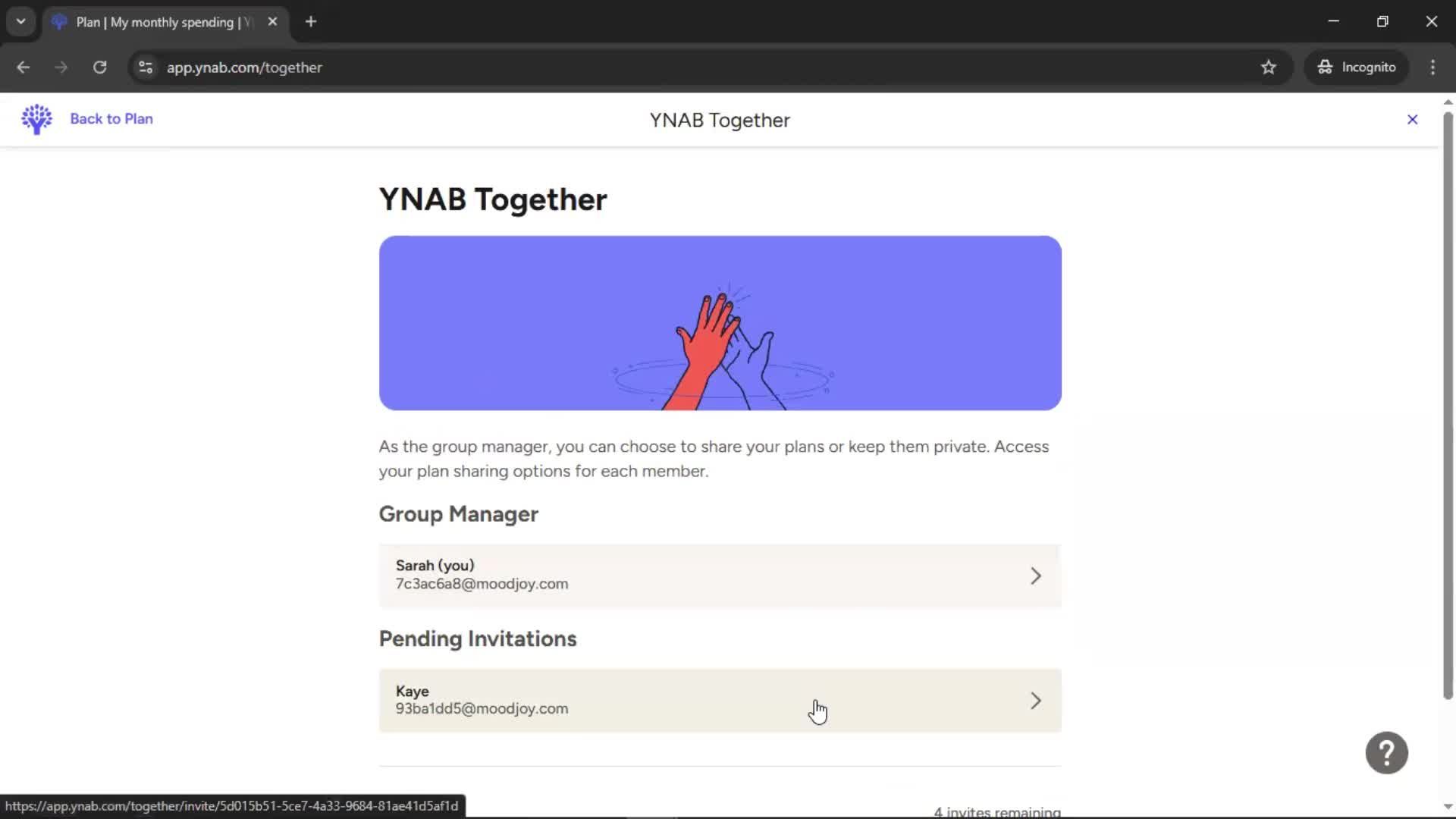 Inviting people screenshot