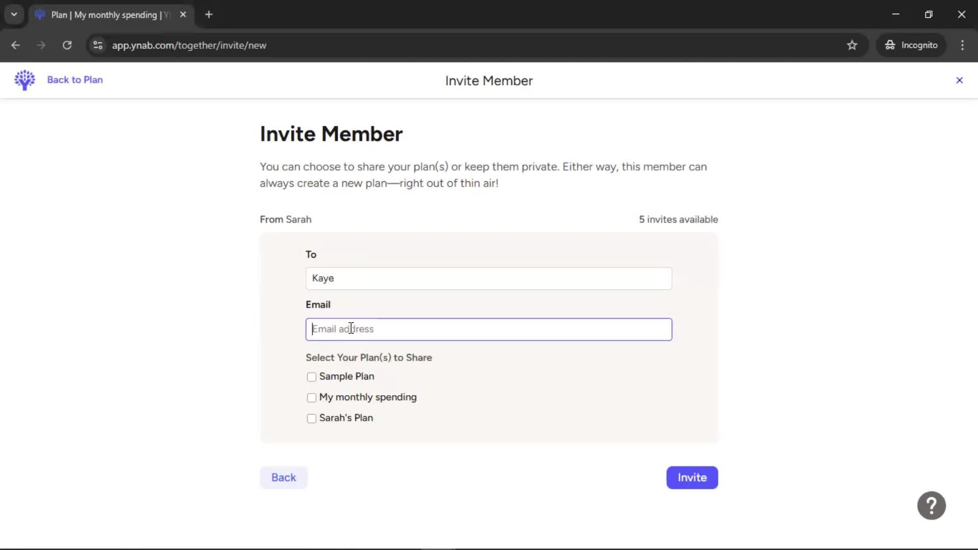 Inviting people screenshot