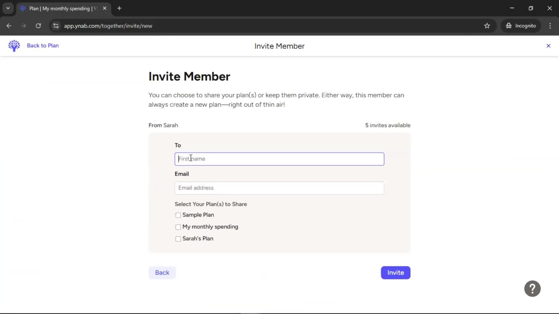Inviting people screenshot