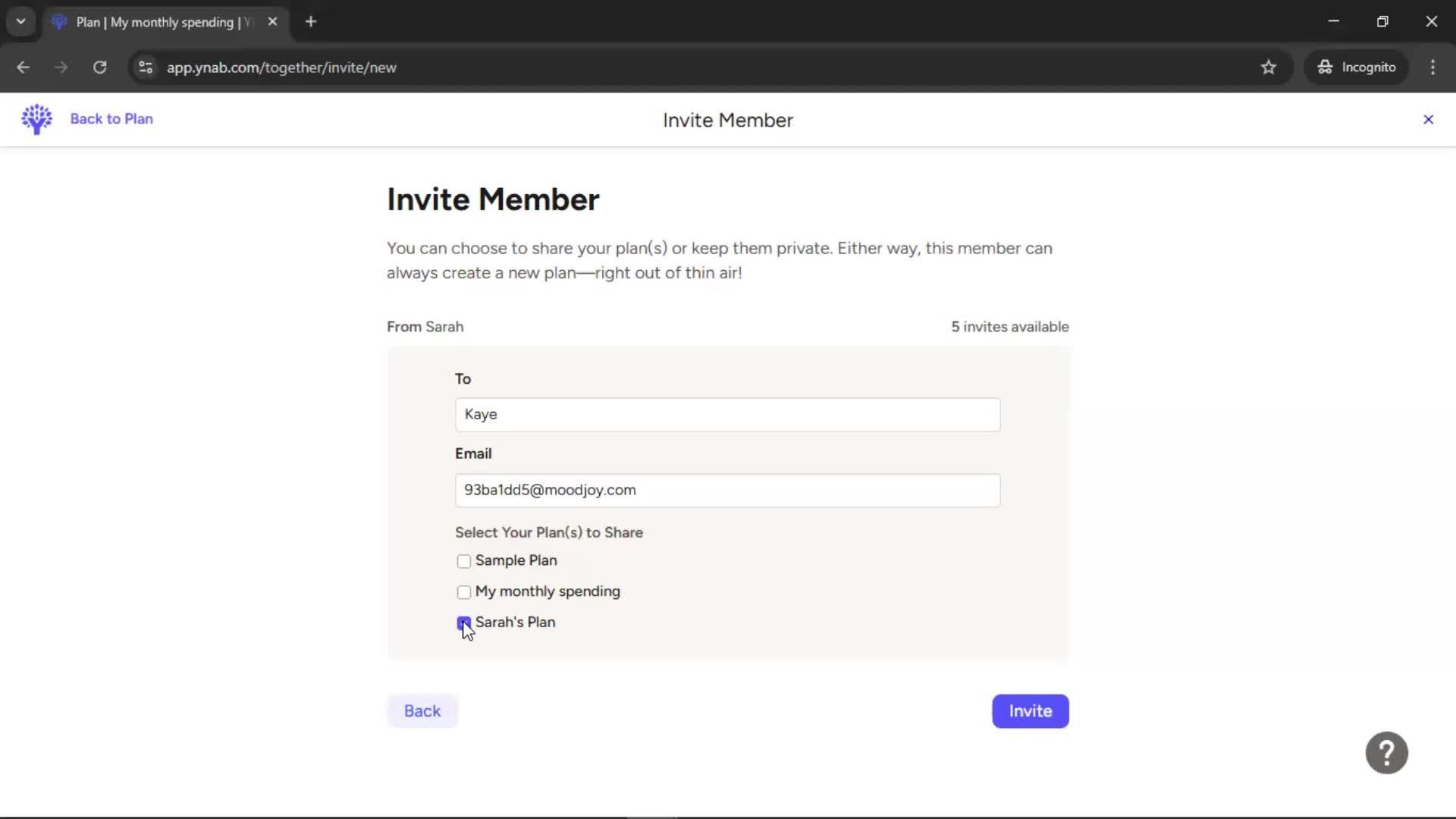 Inviting people screenshot