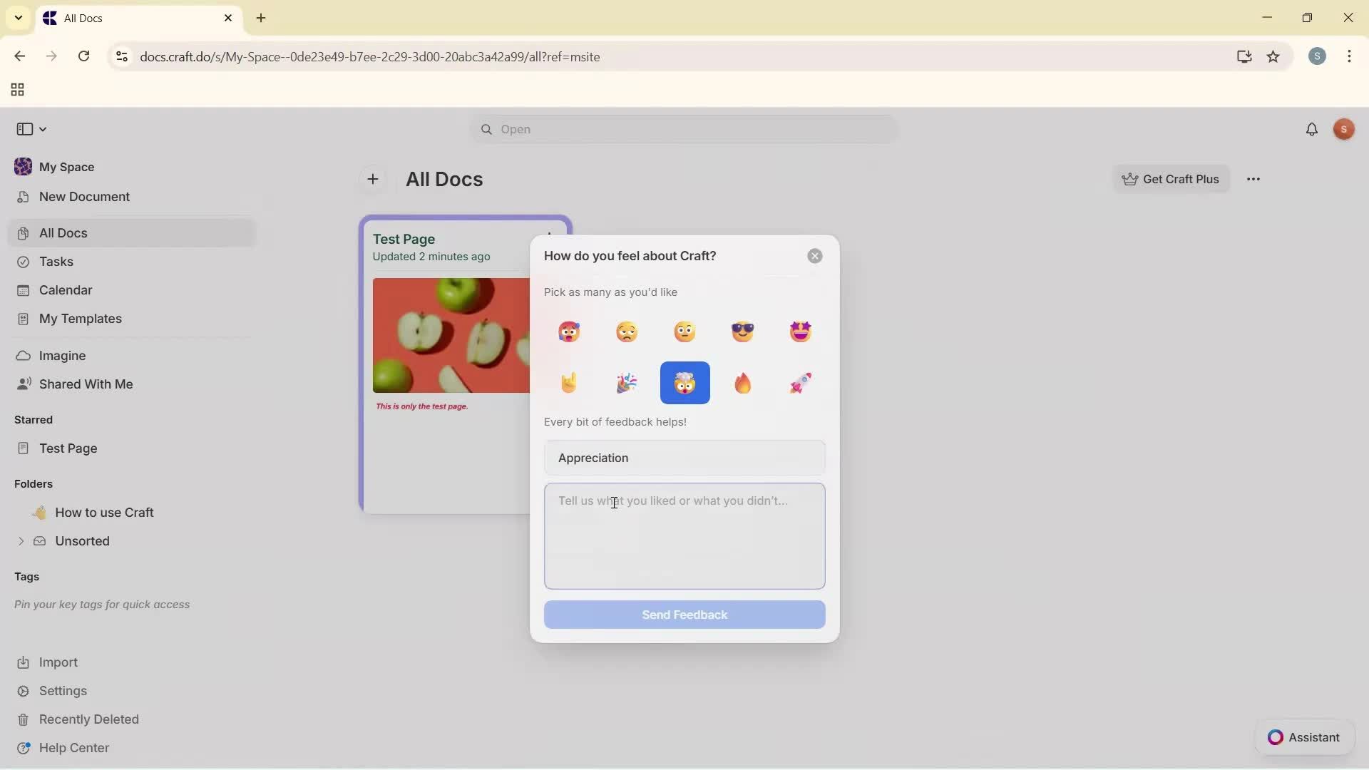 Giving feedback screenshot