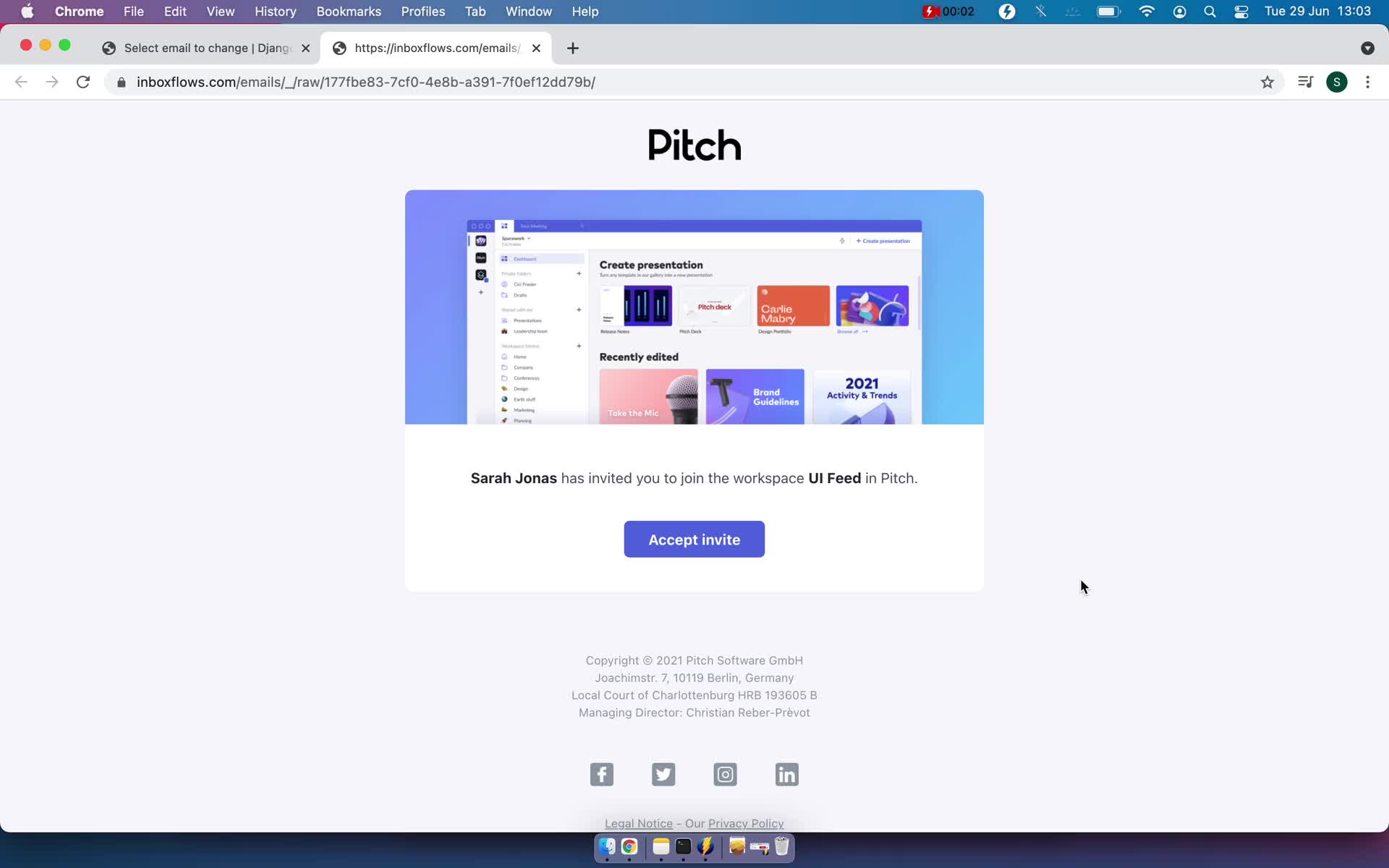 Accepting an invite on Pitch video screenshot