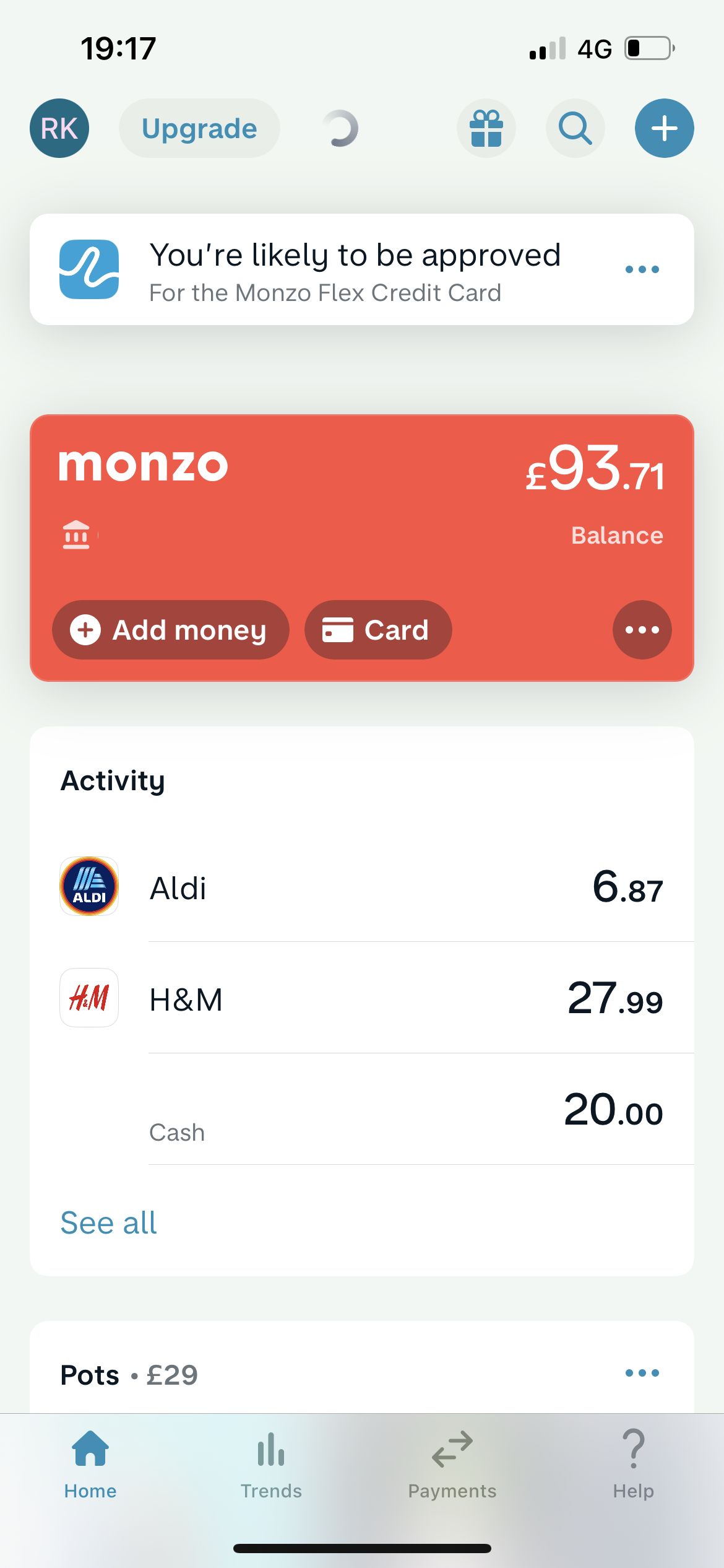 Monzo screenshot