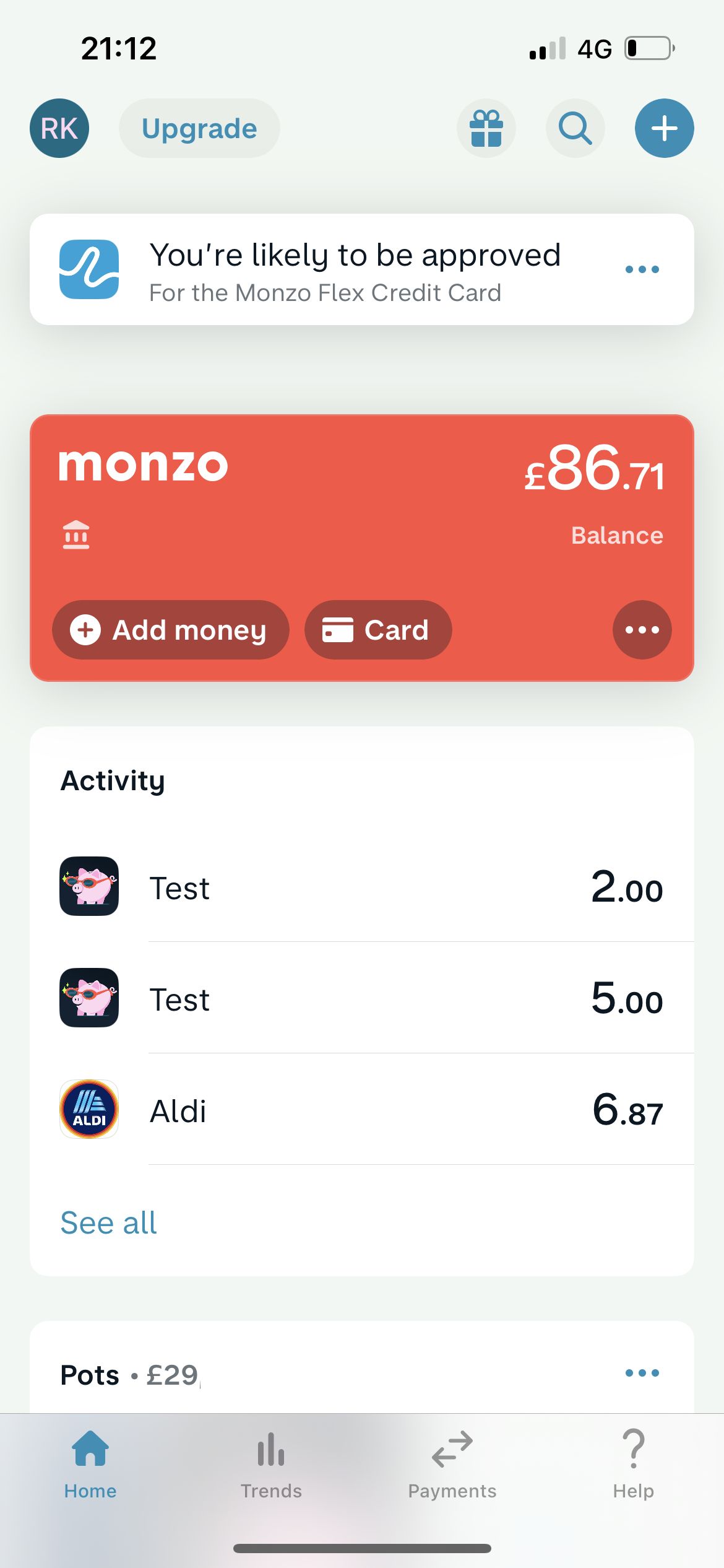 Monzo screenshot