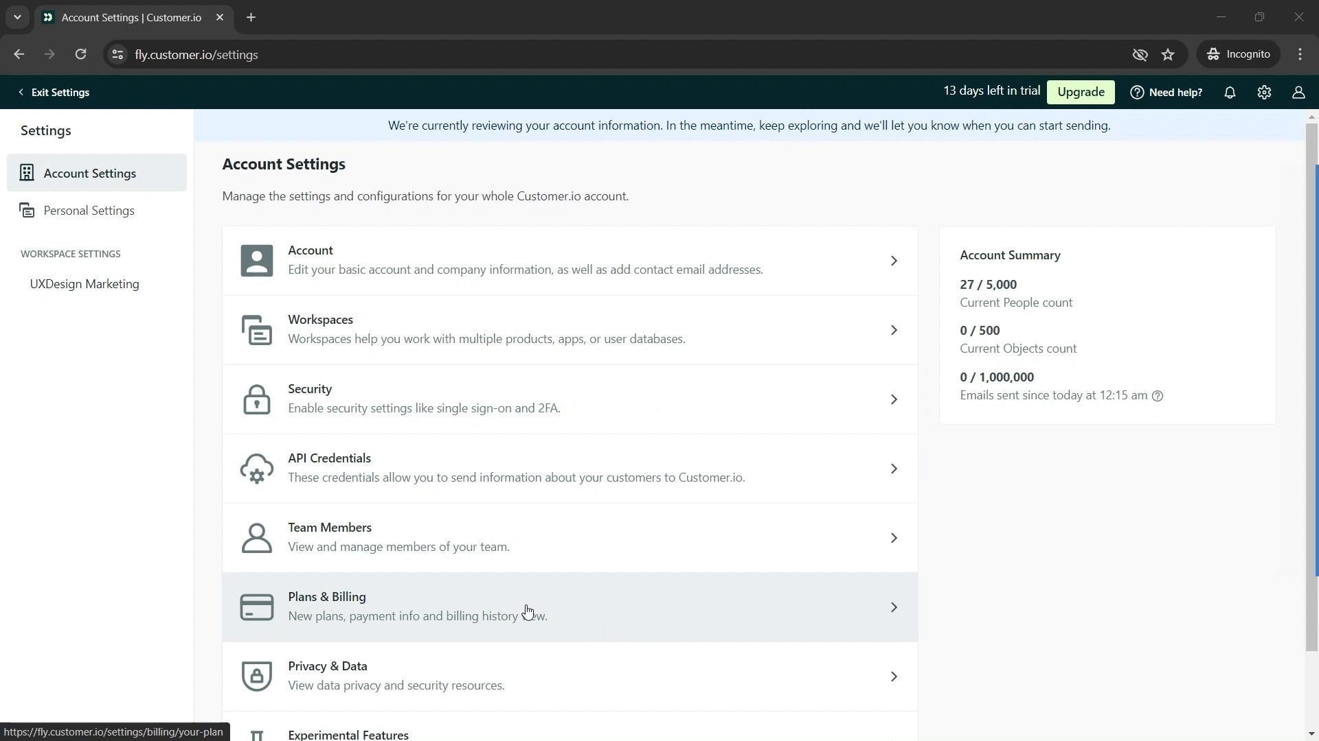 Customer.io screenshot