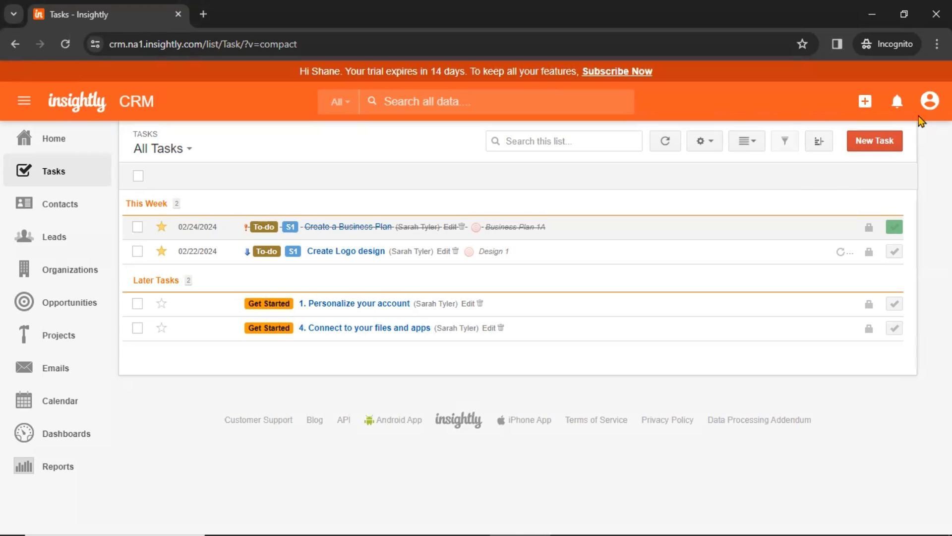 Insightly screenshot