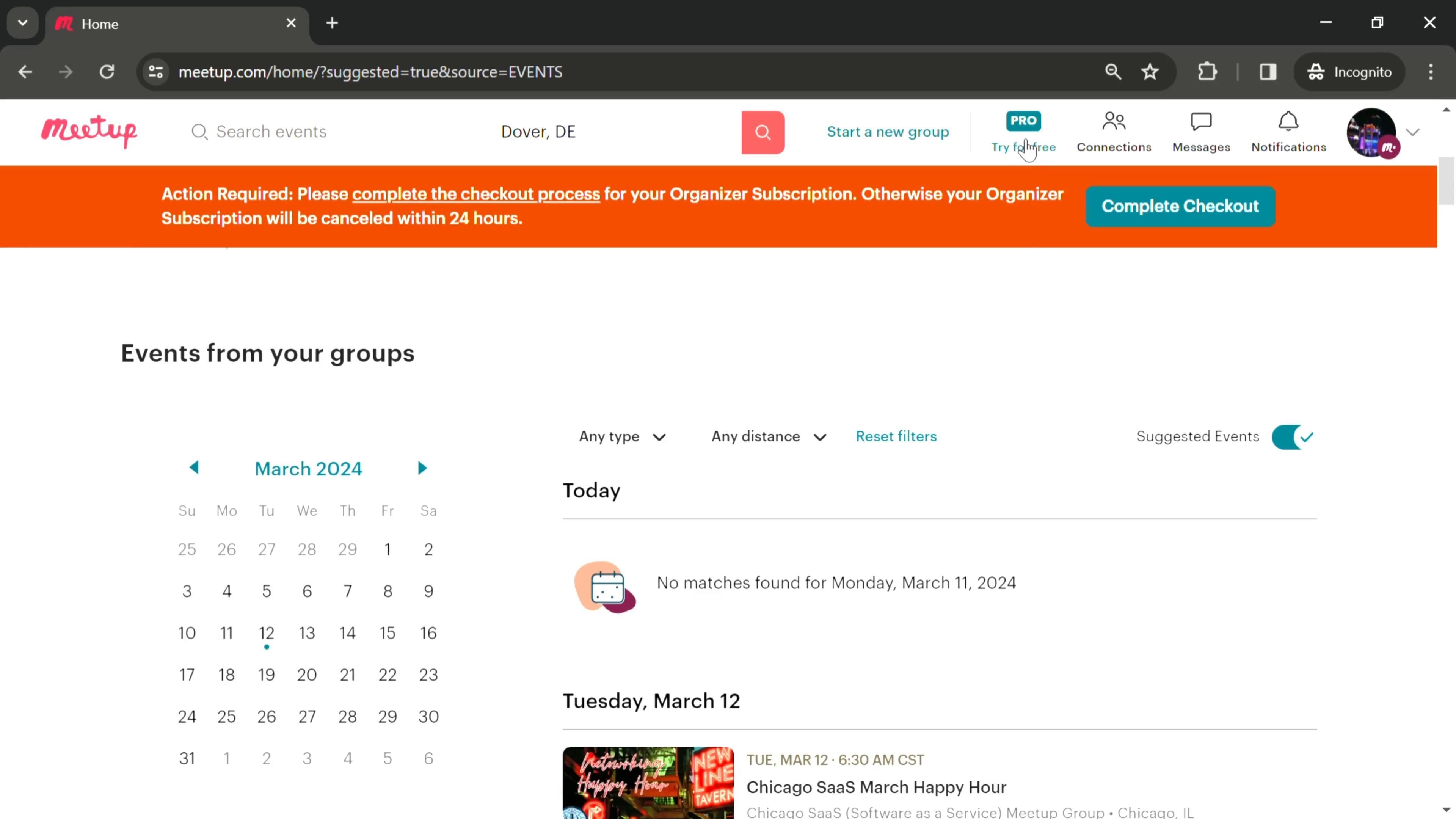 Meetup screenshot