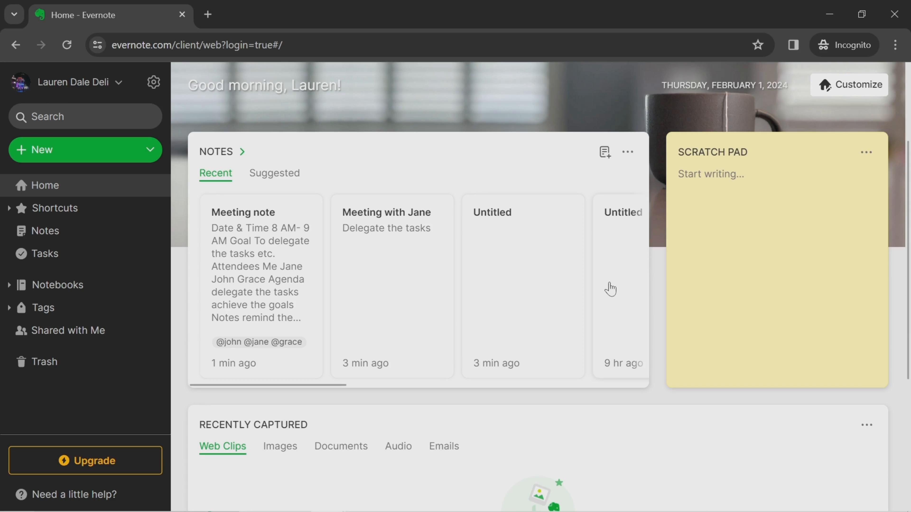 Evernote screenshot