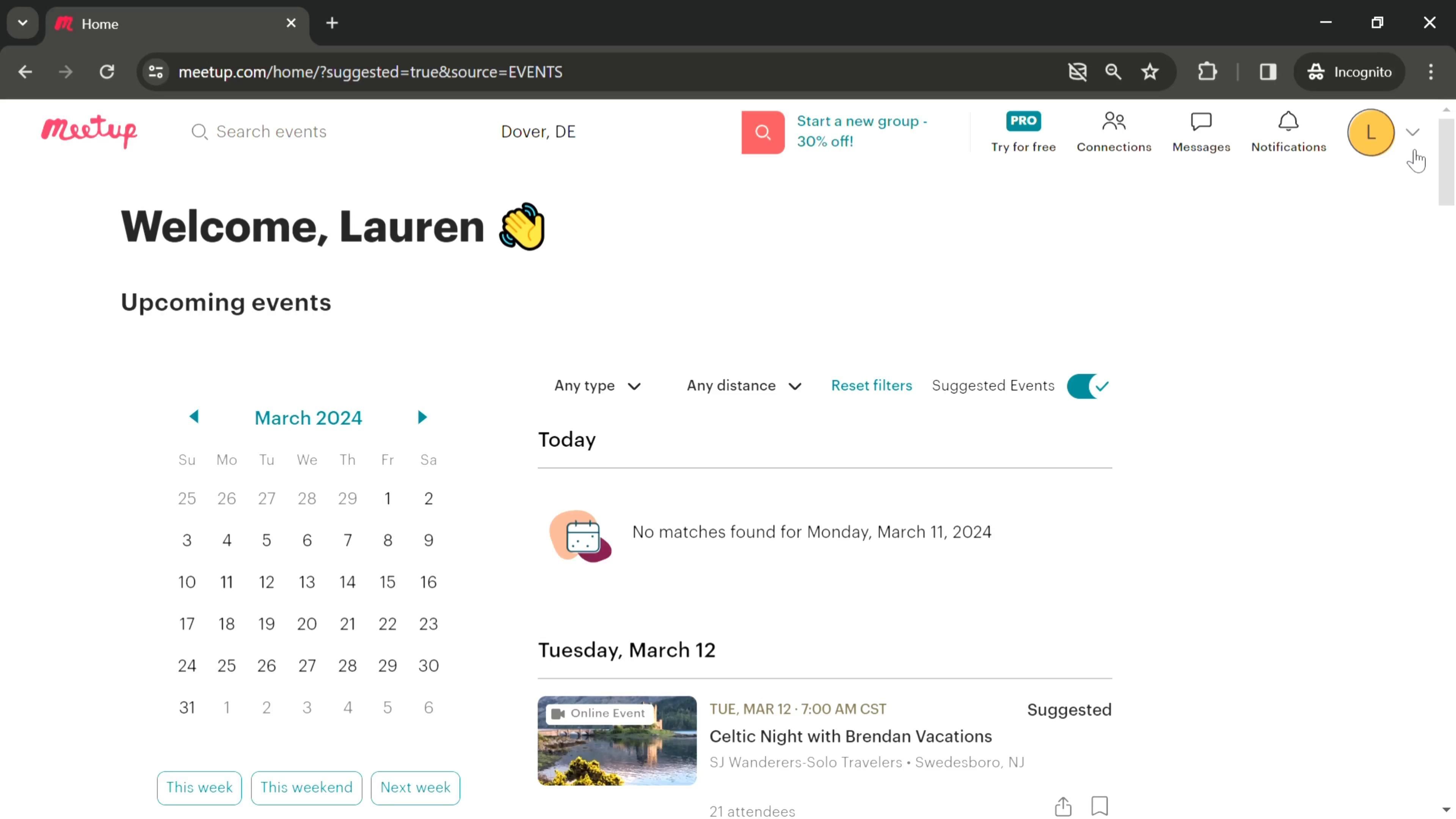 Meetup screenshot