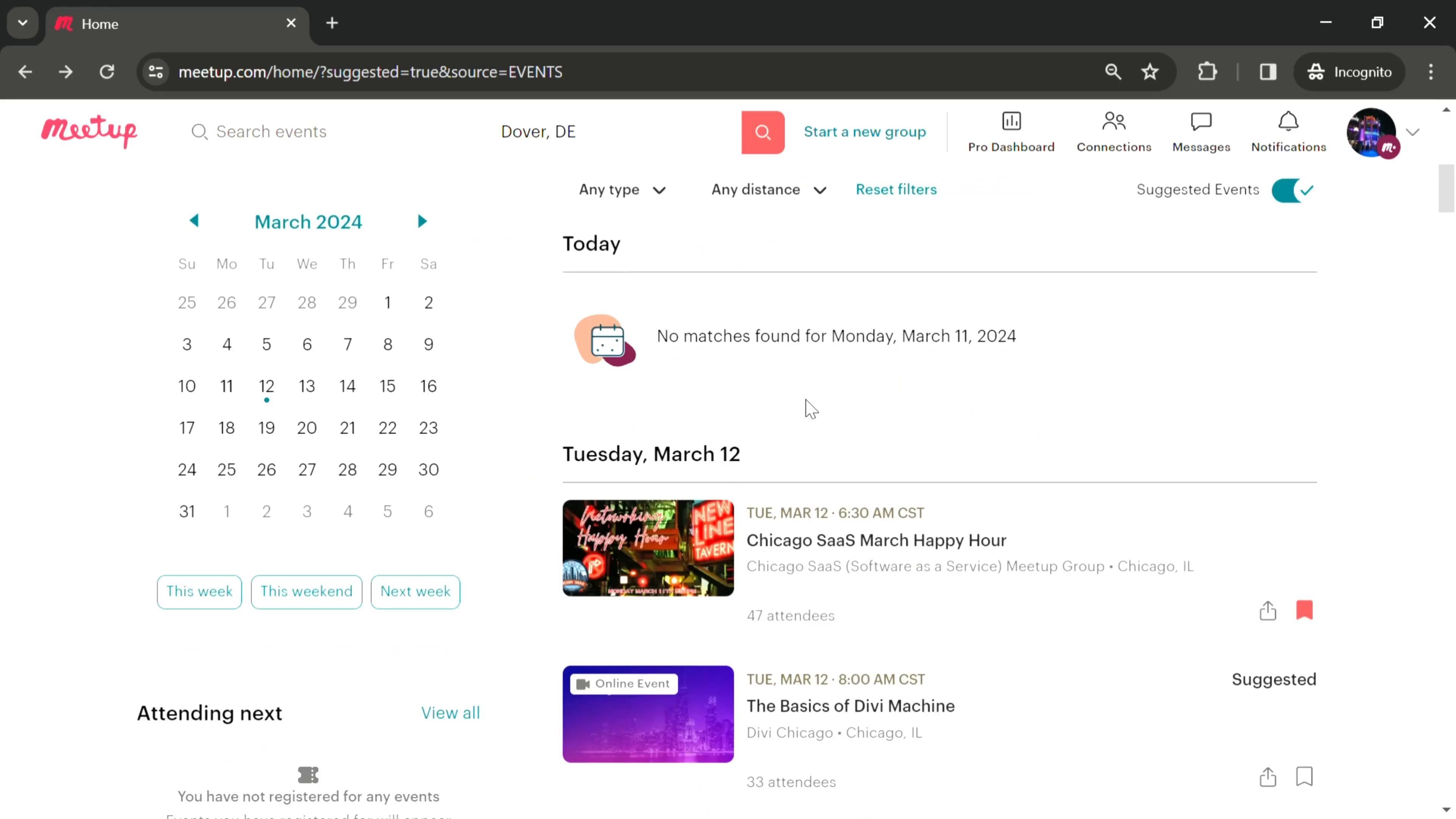 Meetup screenshot
