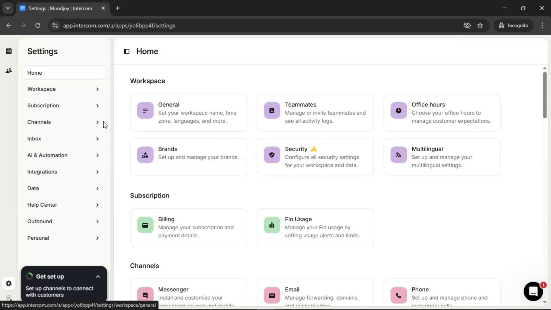 Messenger settings on Intercom video thumbnail