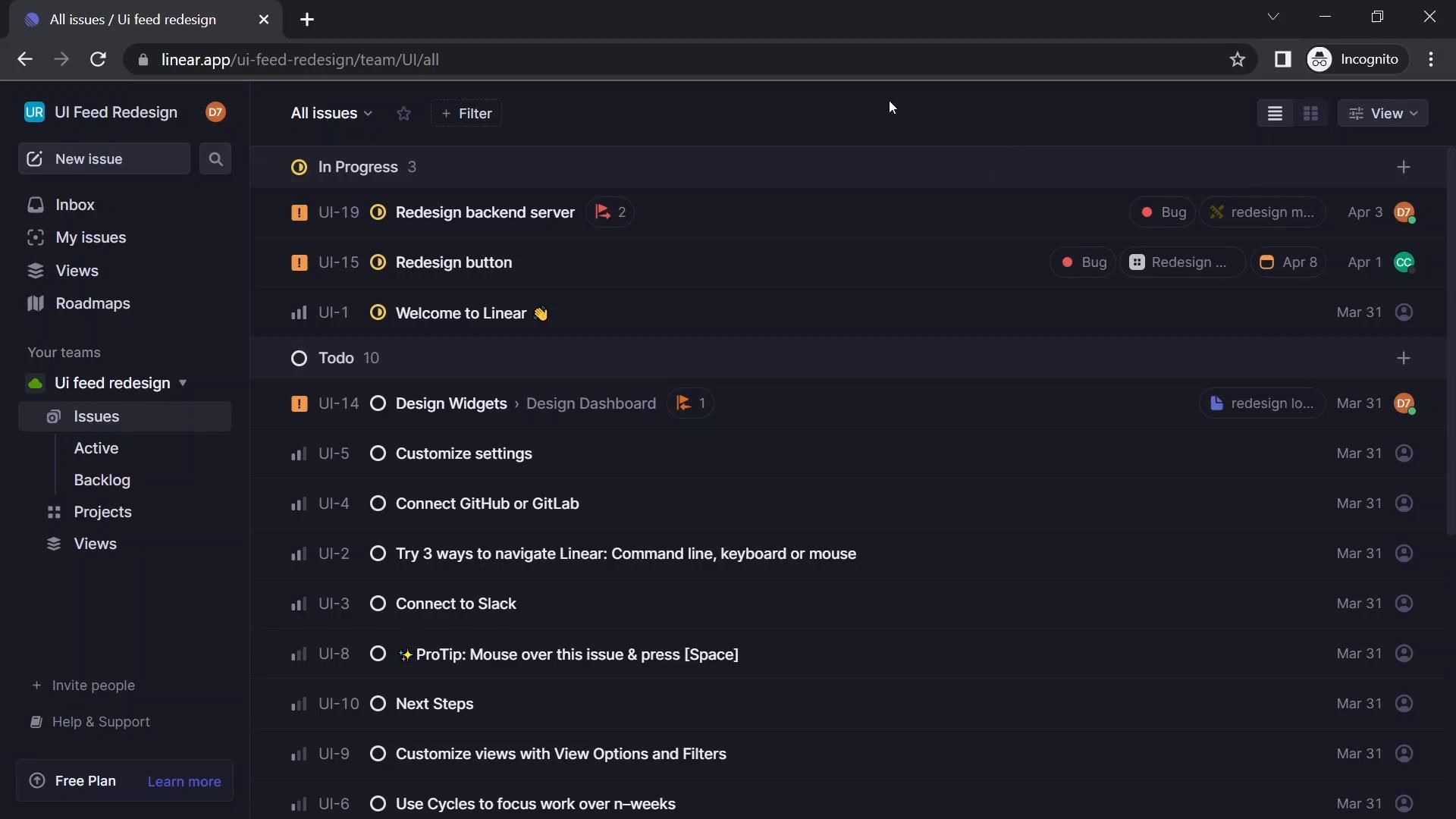 Linear screenshot