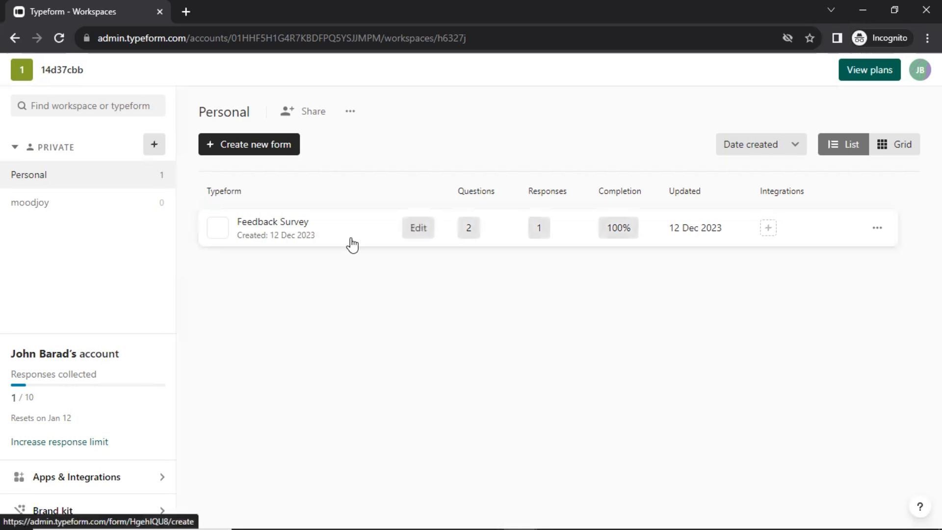 Typeform screenshot