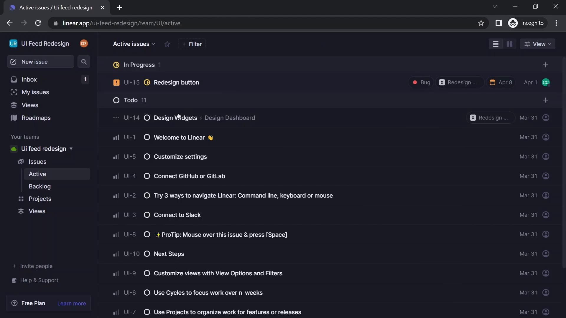 Linear screenshot