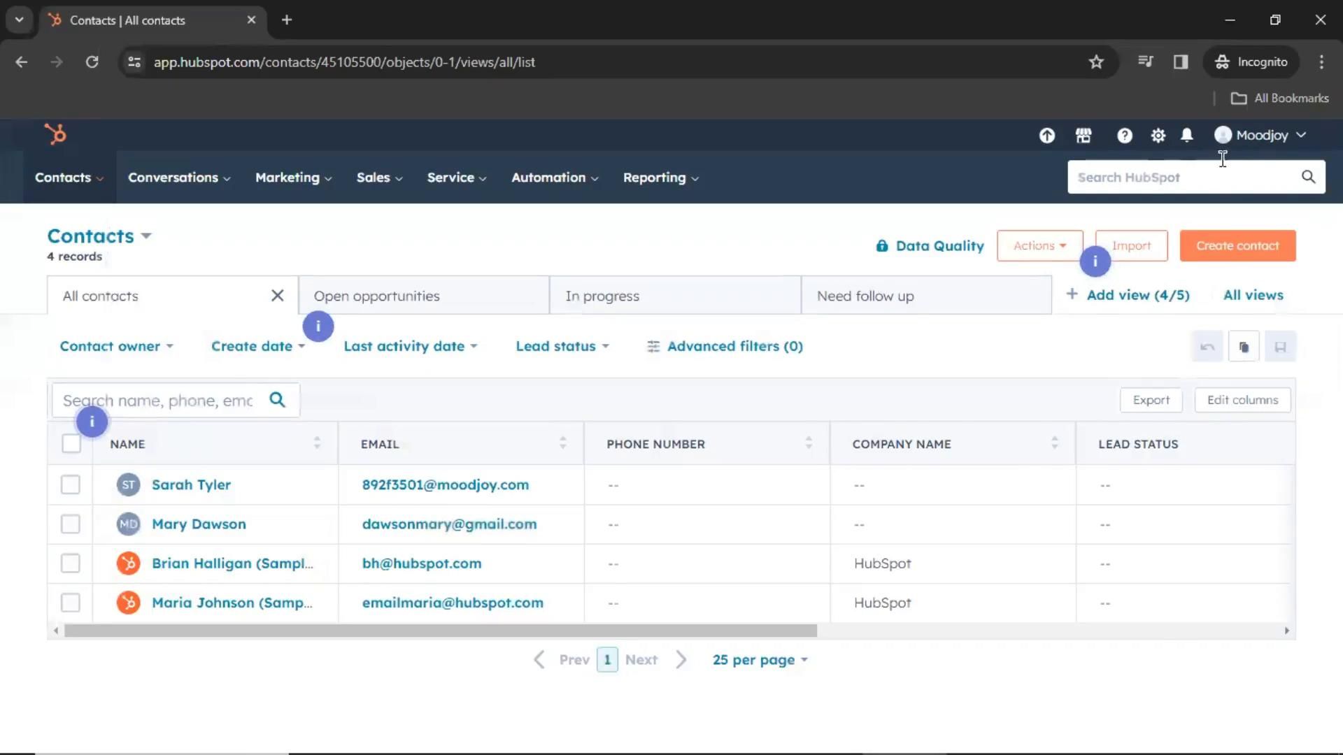 HubSpot CRM screenshot