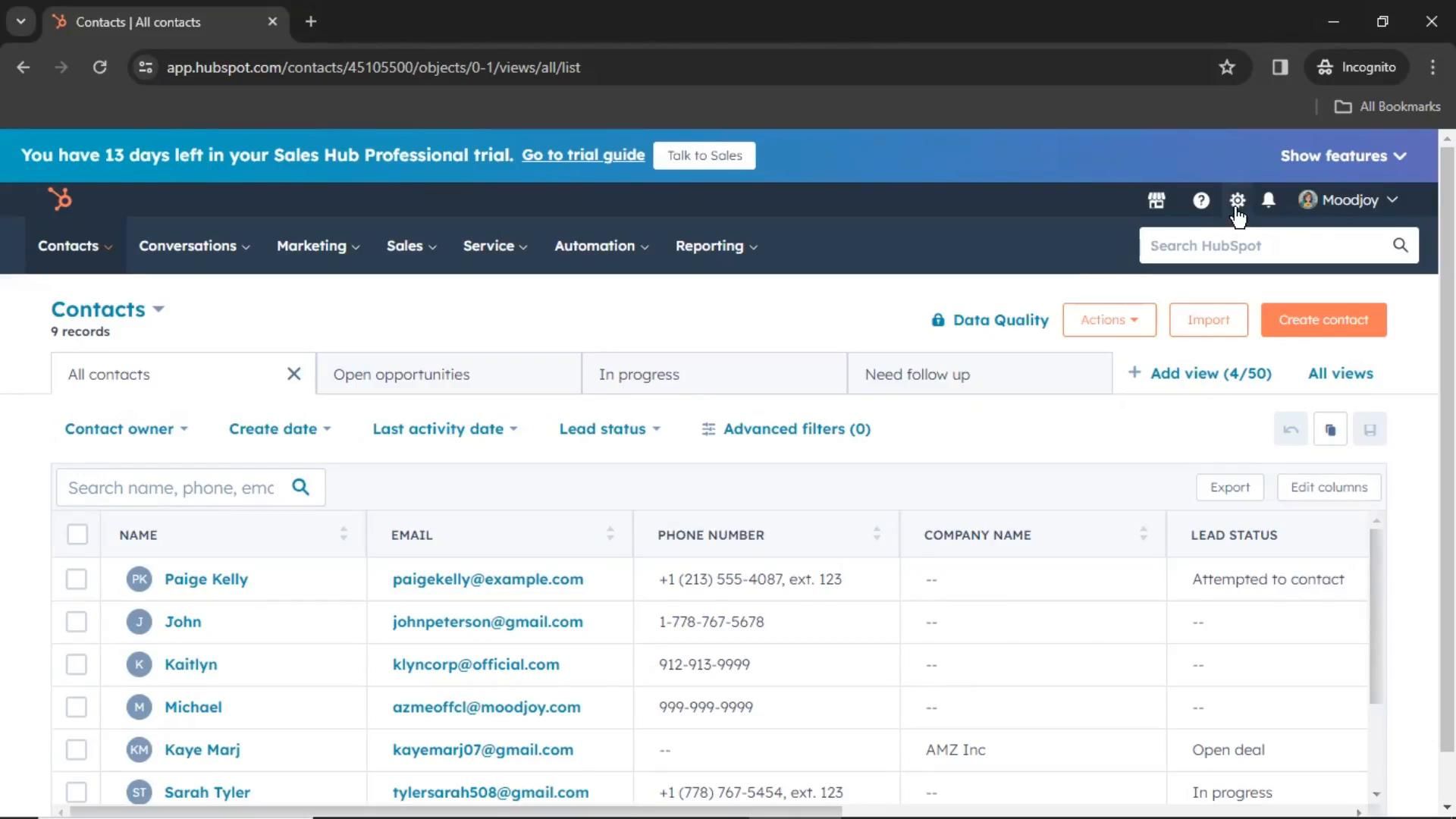 HubSpot CRM screenshot
