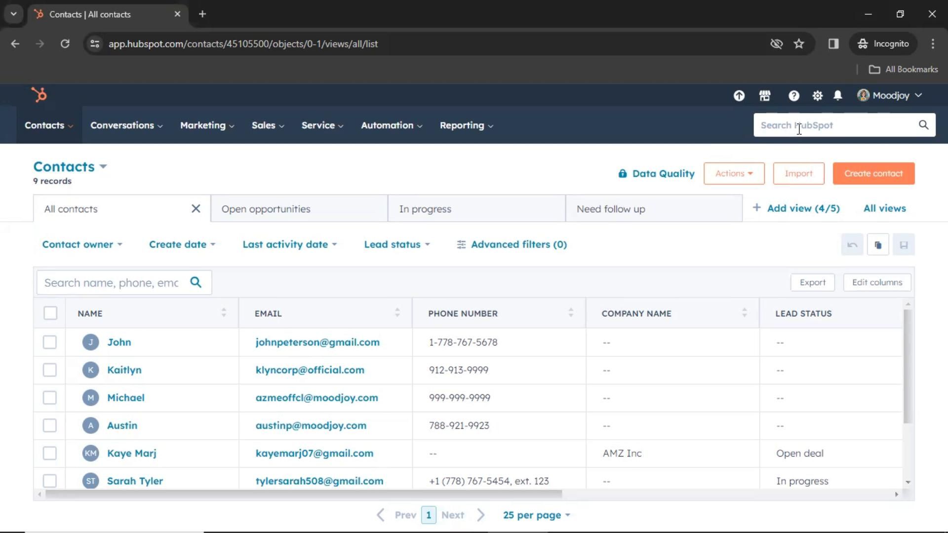 HubSpot CRM screenshot