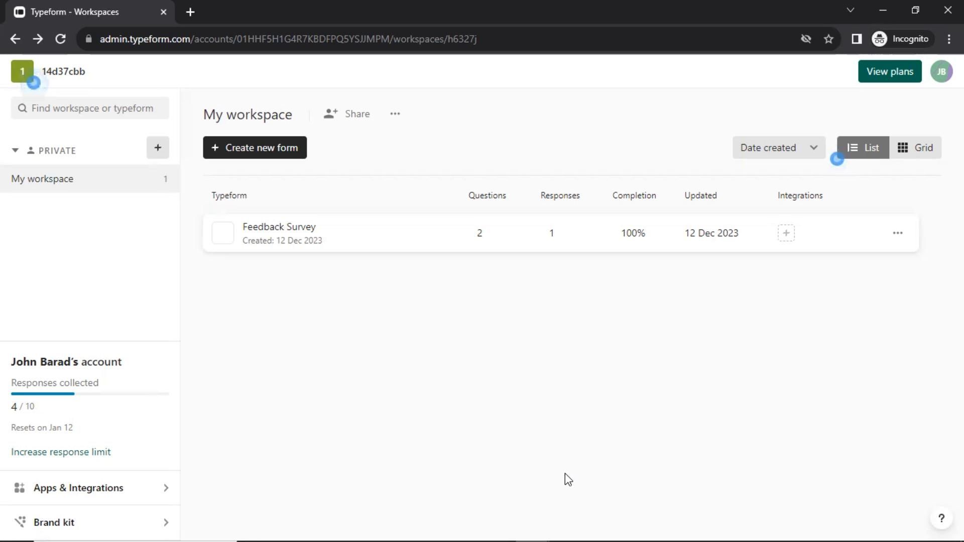 Typeform screenshot