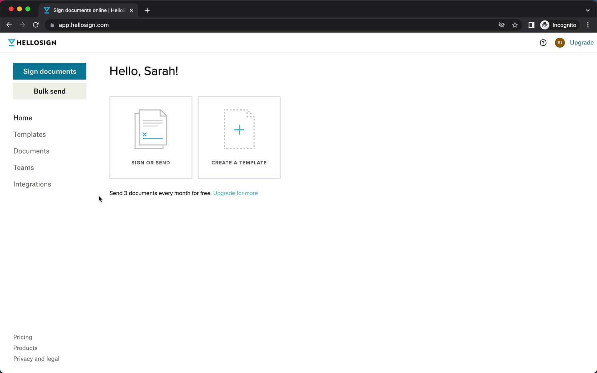 HelloSign screenshot