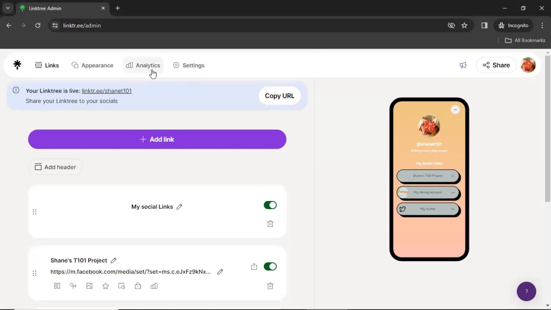 Linktree screenshot