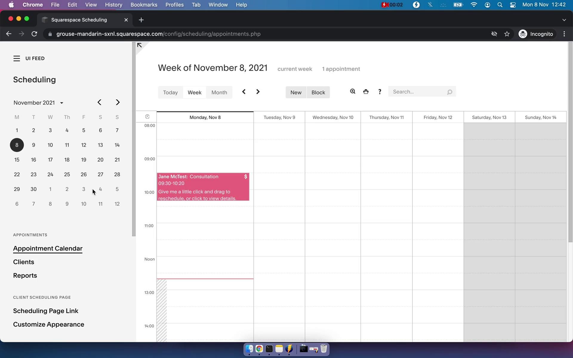 Squarespace Scheduling screenshot