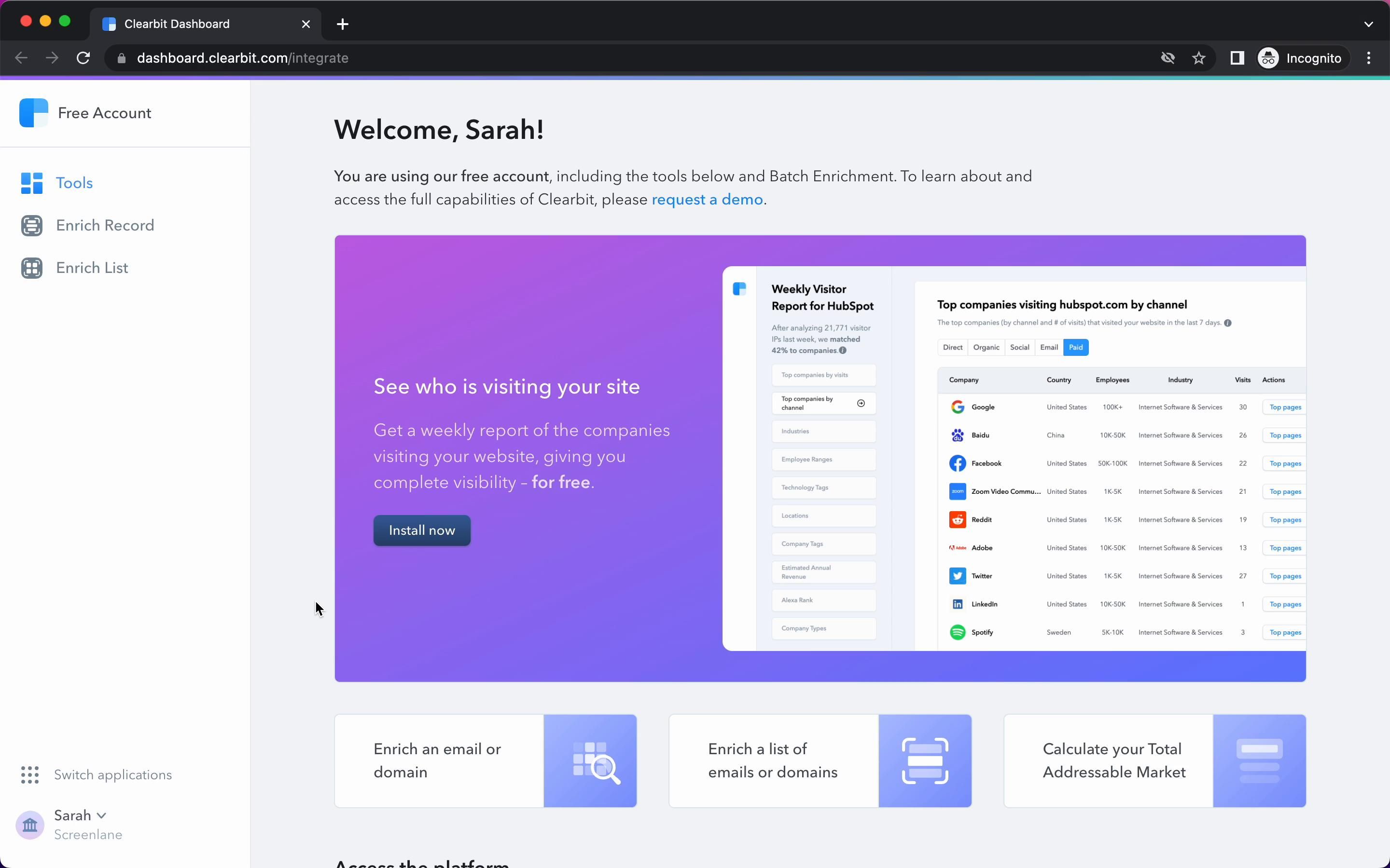Clearbit screenshot