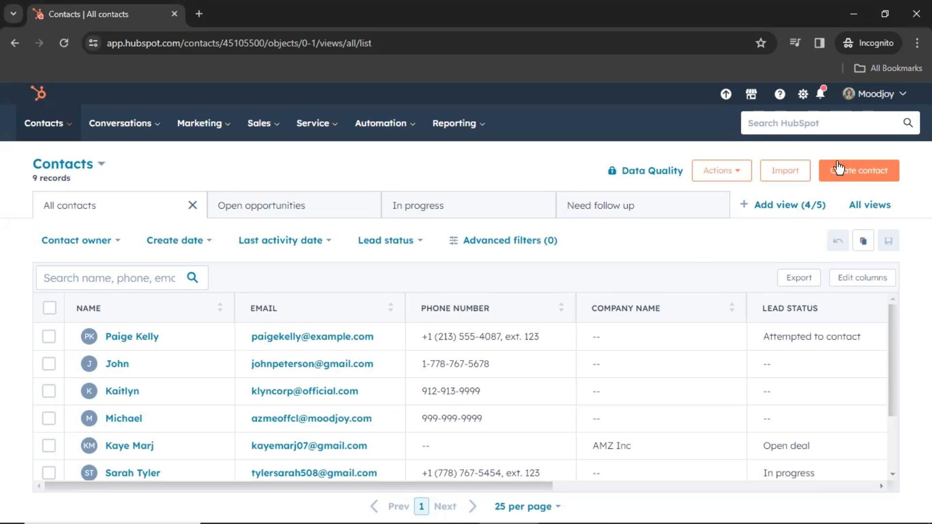 HubSpot CRM screenshot