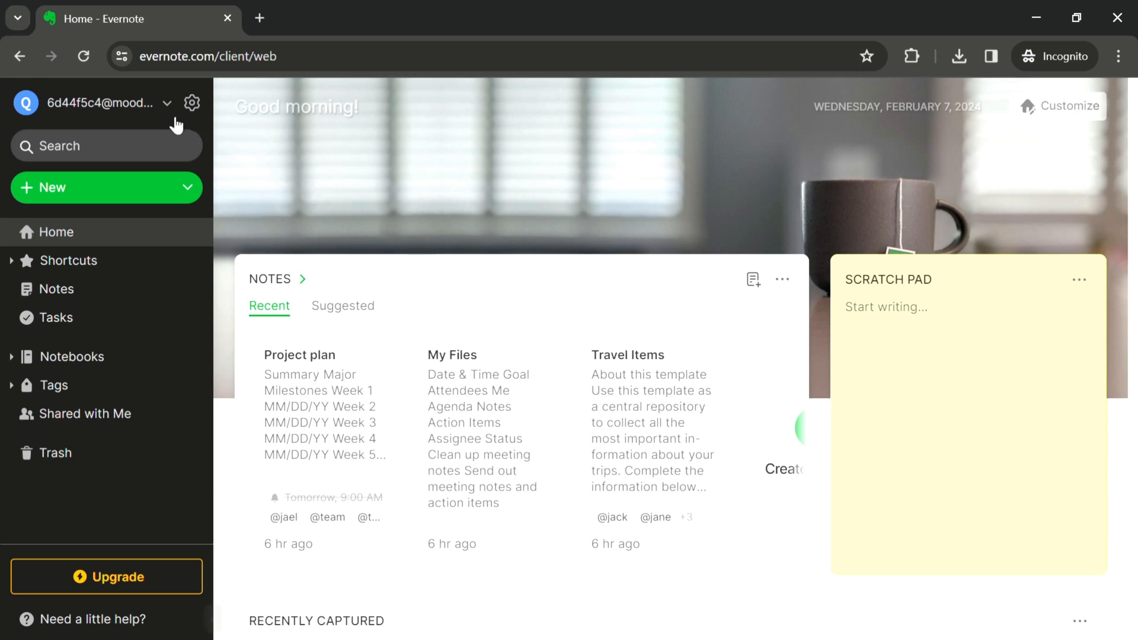 Personal settings on Evernote video thumbnail