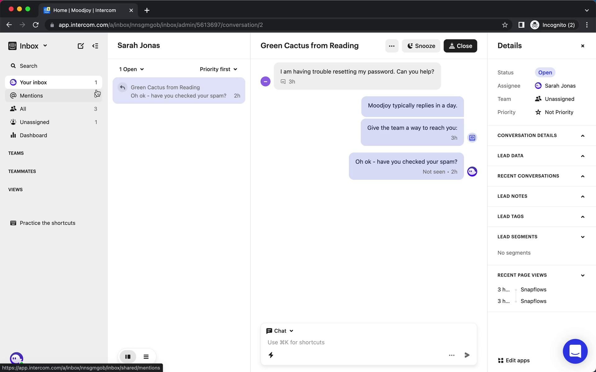 Intercom screenshot