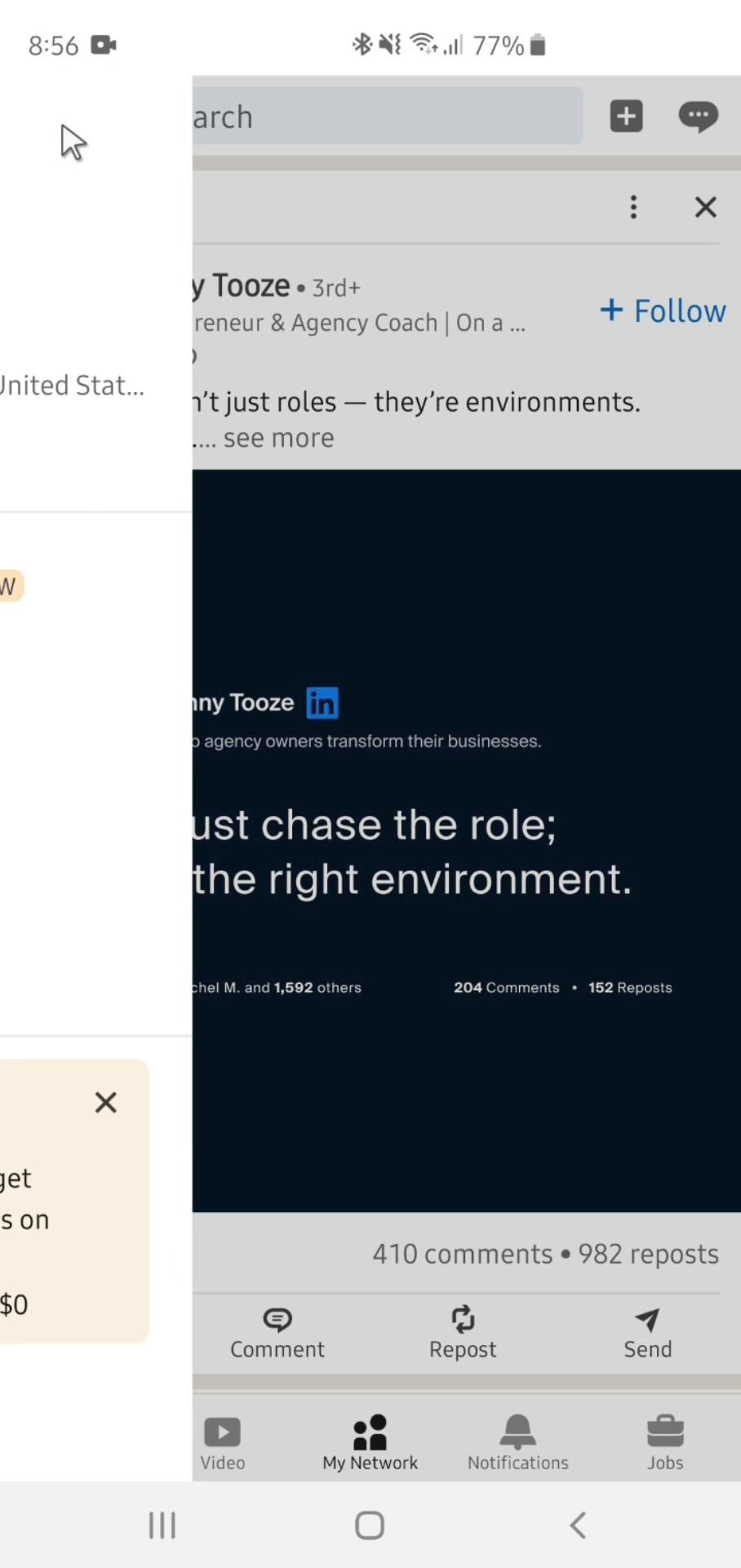 Settings on LinkedIn video thumbnail