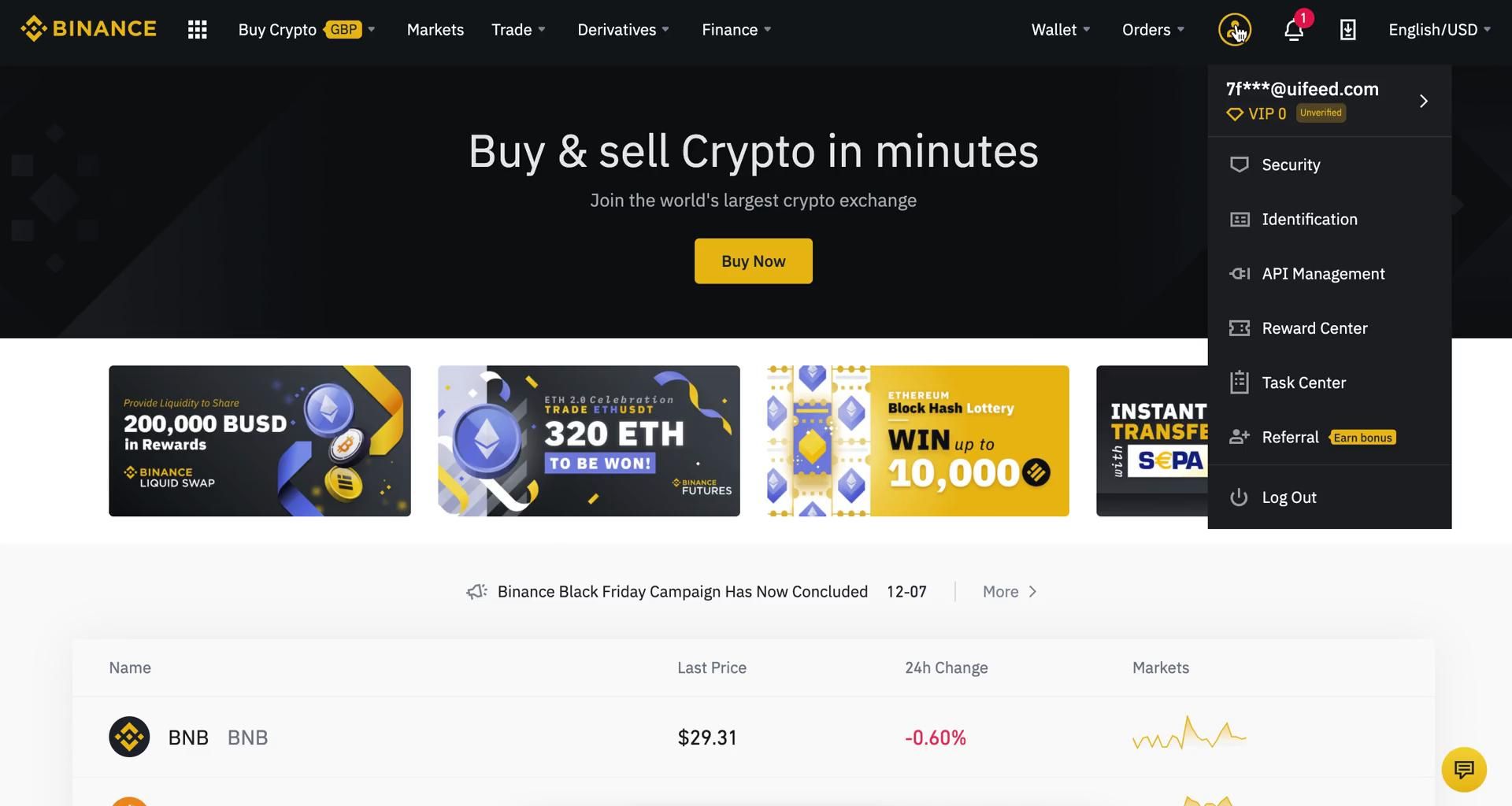 Binance screenshot